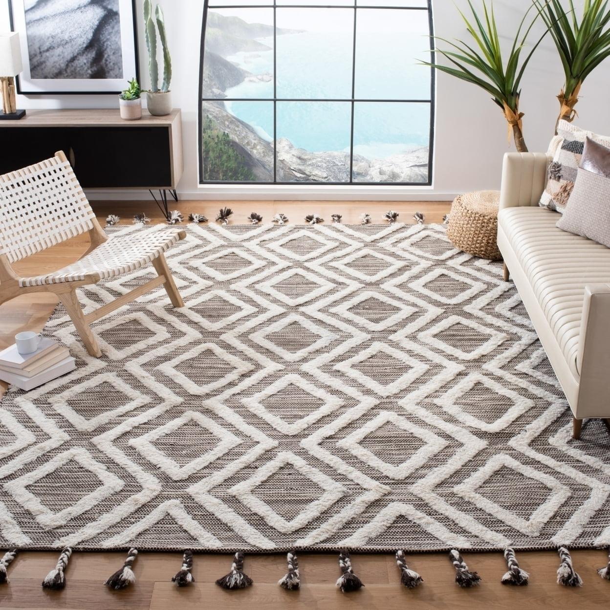 Ivory Geometric Hand-Knotted Wool Area Rug 3' x 5'