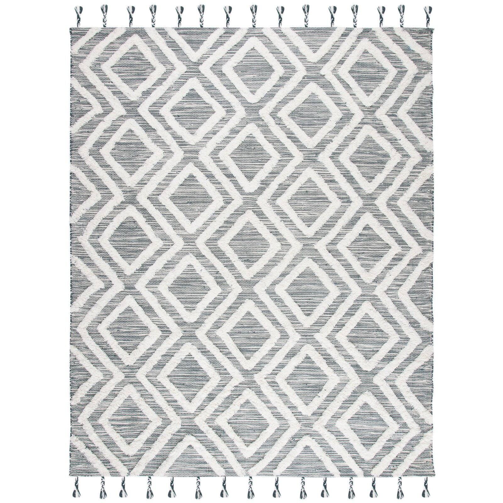 Ivory Wool Hand-Knotted 7' Square Tribal Design Area Rug