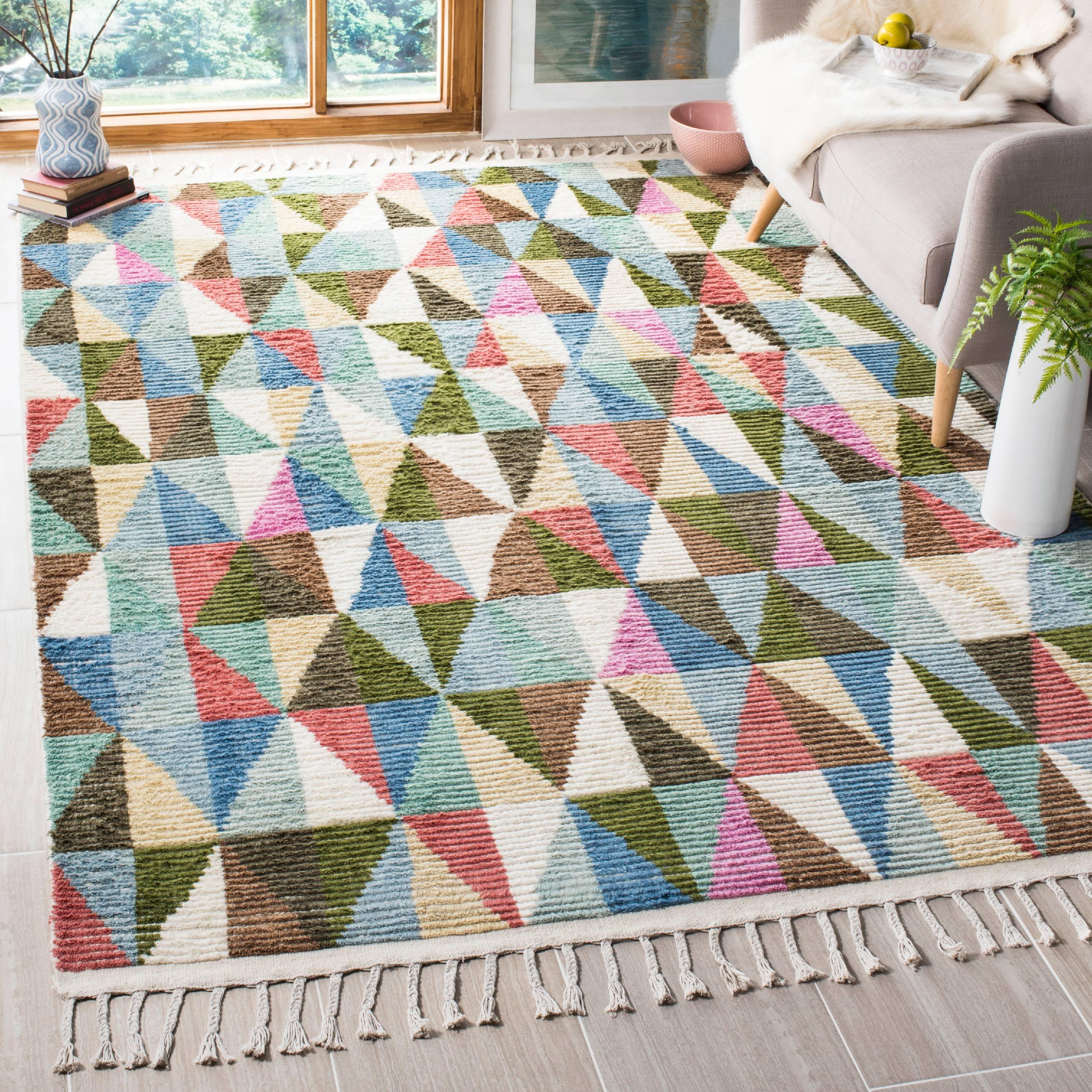 Multicolor Hand-Knotted Wool Geometric 6' x 9' Area Rug