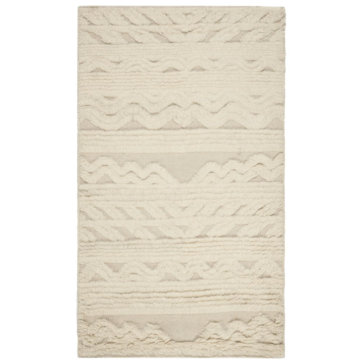 Handmade Ivory Wool 9' x 12' Rectangular Area Rug