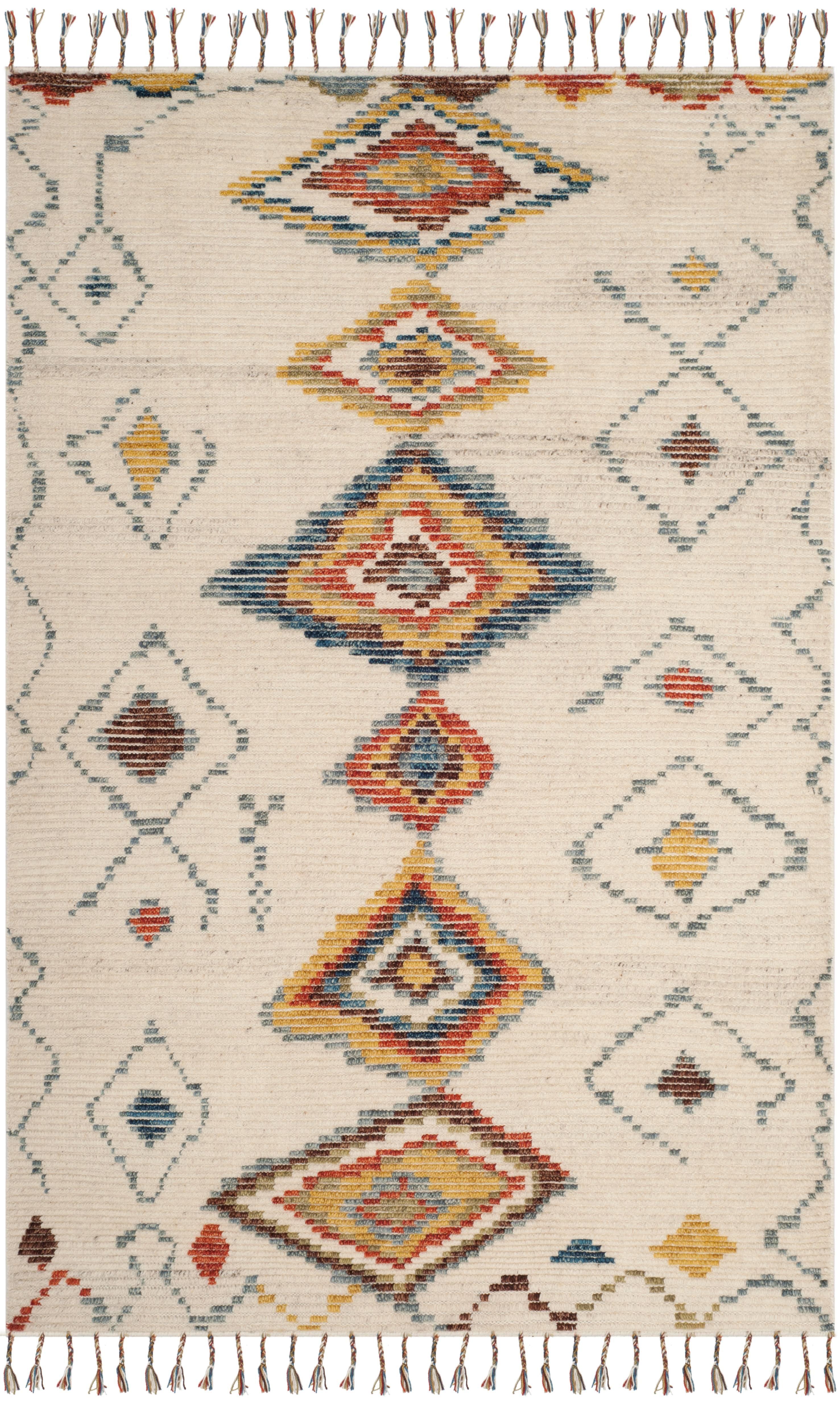 Ivory and Multi Wool Hand-Knotted 6' x 9' Area Rug