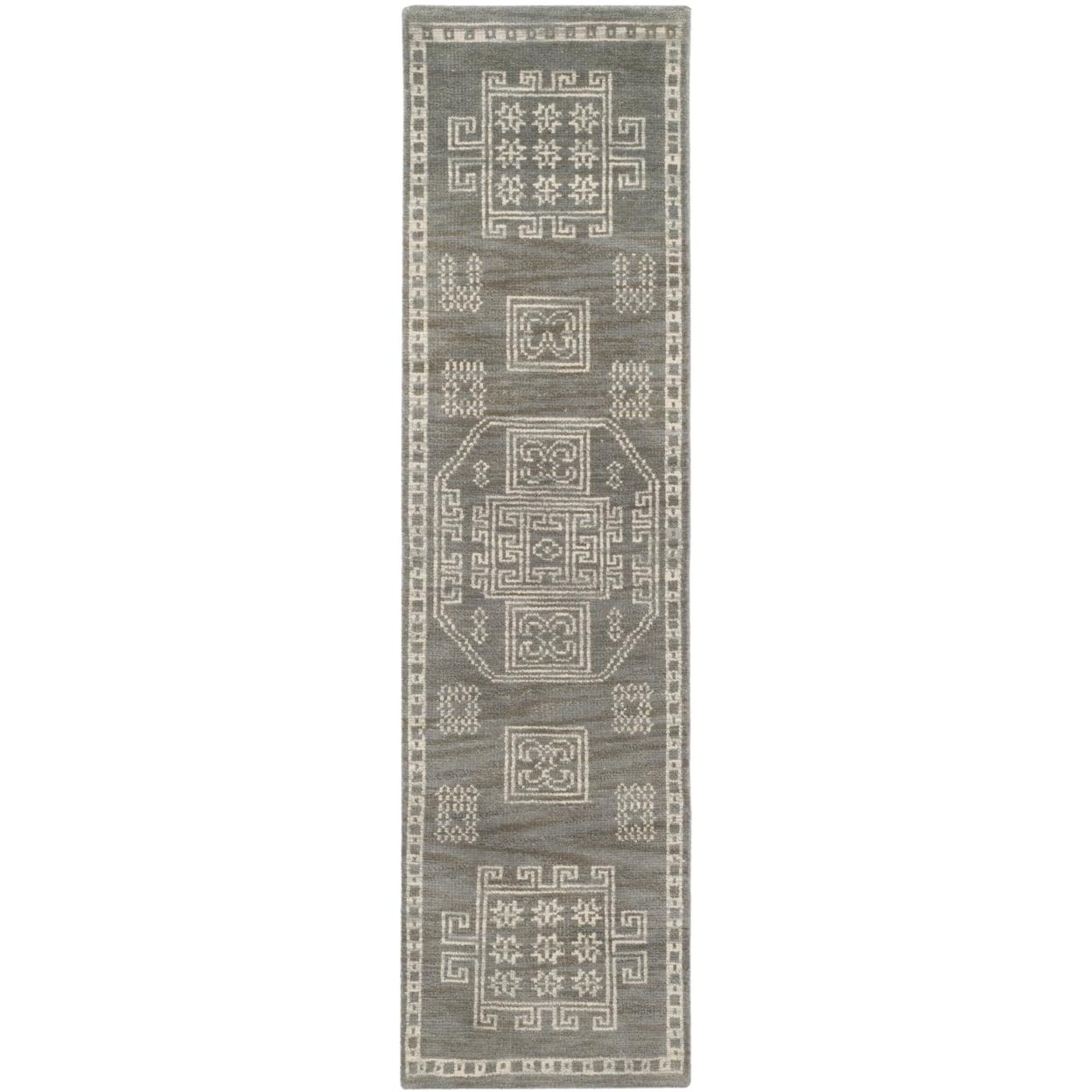 Gray Hand-Knotted Wool Geometric Runner Rug, 2'3" x 8'