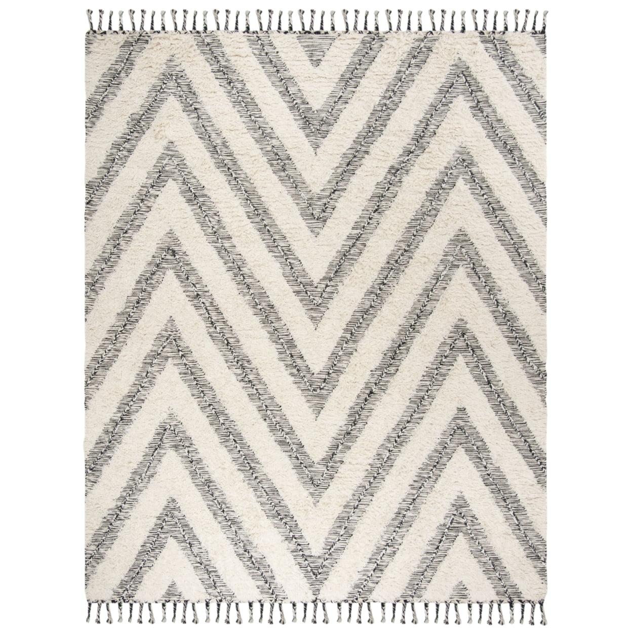 Hand-Knotted Black and Ivory Wool Area Rug, 3' x 5'