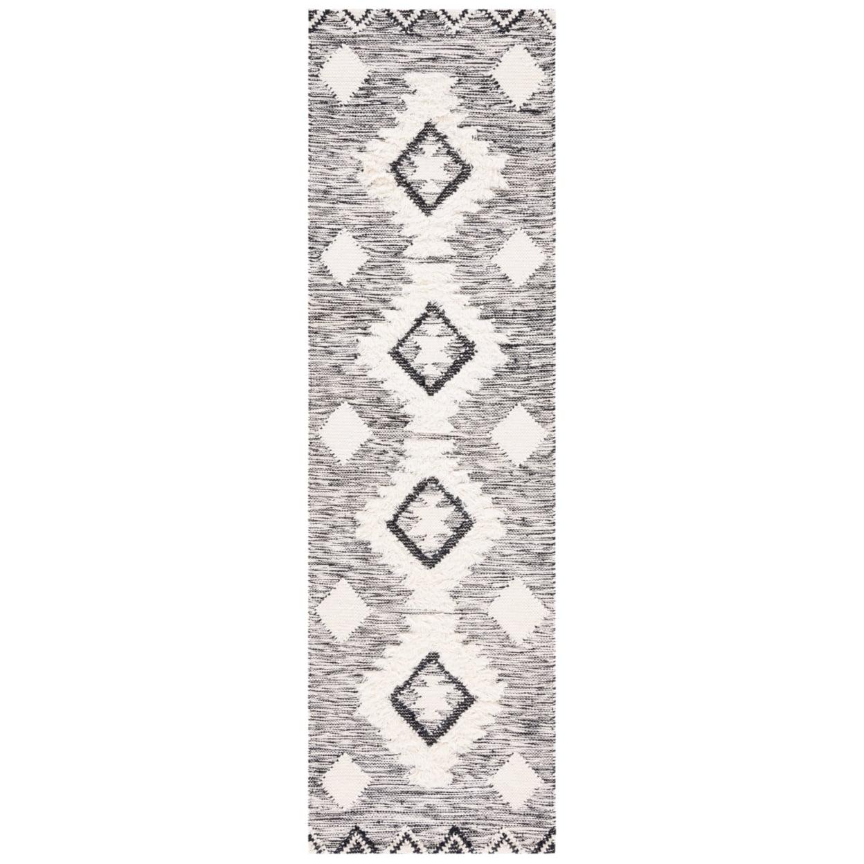 Hand-Knotted Elegance Black and Ivory Wool Runner Rug - 27" x 8"