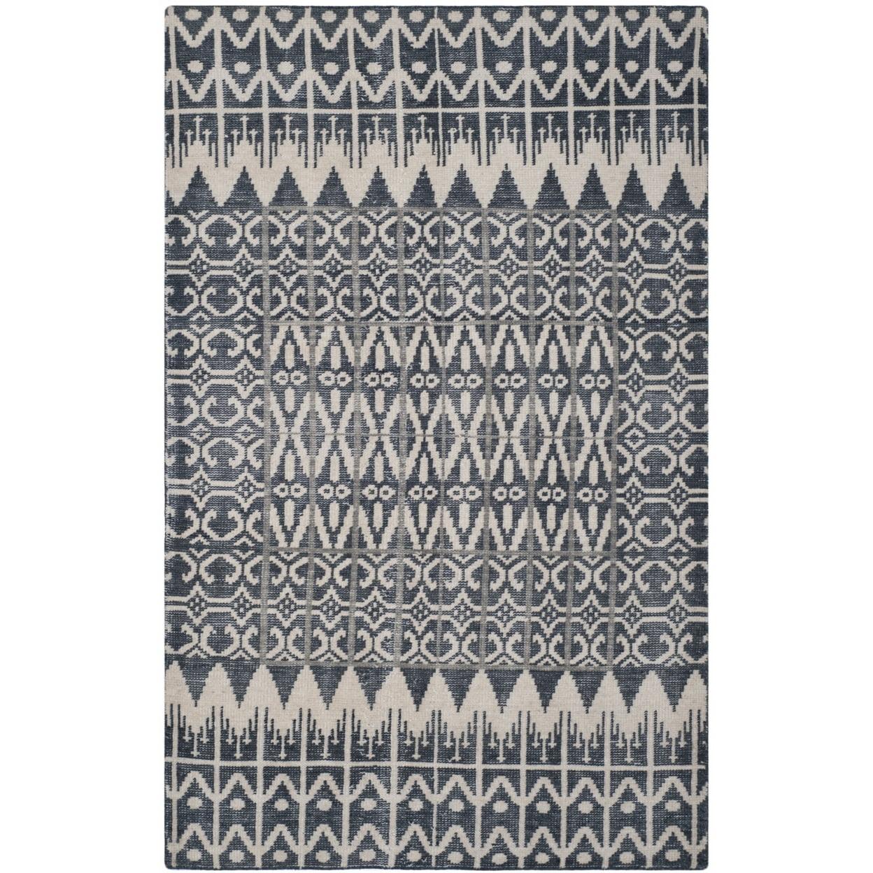 Kenya 4' x 6' Gray and Blue Hand-Knotted Wool Area Rug