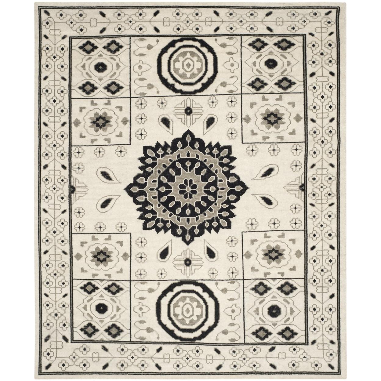 Kenya Hand-Knotted Ivory and Grey Pure Wool Rug - 9' x 12'