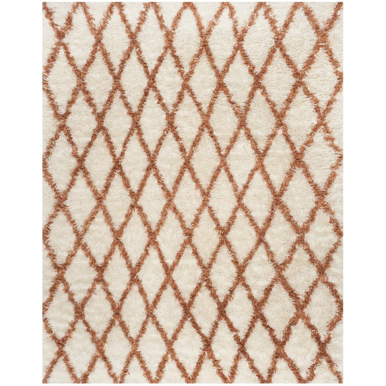 Ivory and Terracotta Hand-Knotted Wool 8' x 10' Rug