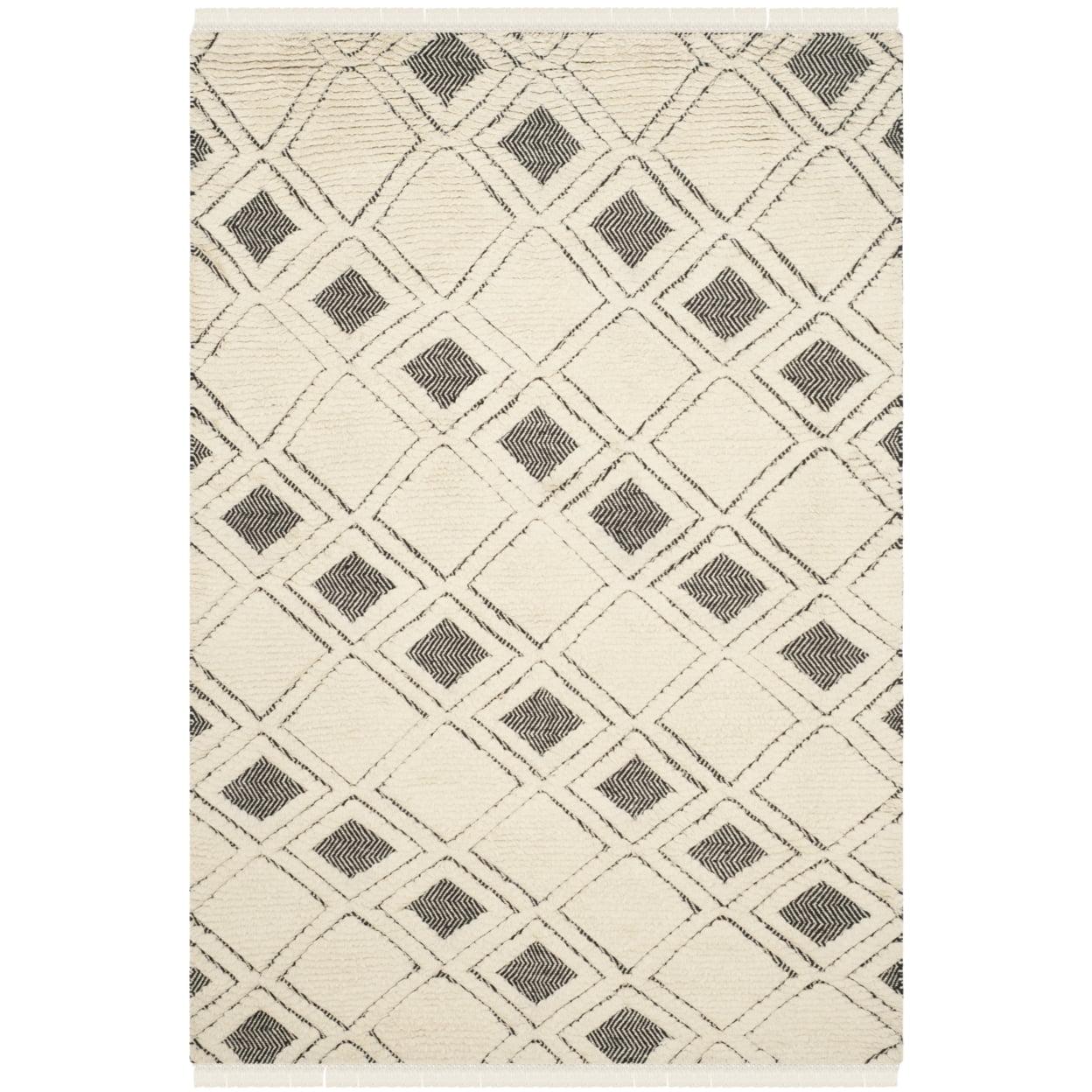 Ivory Shag Hand-Knotted Wool Rectangular Rug 6' x 9'