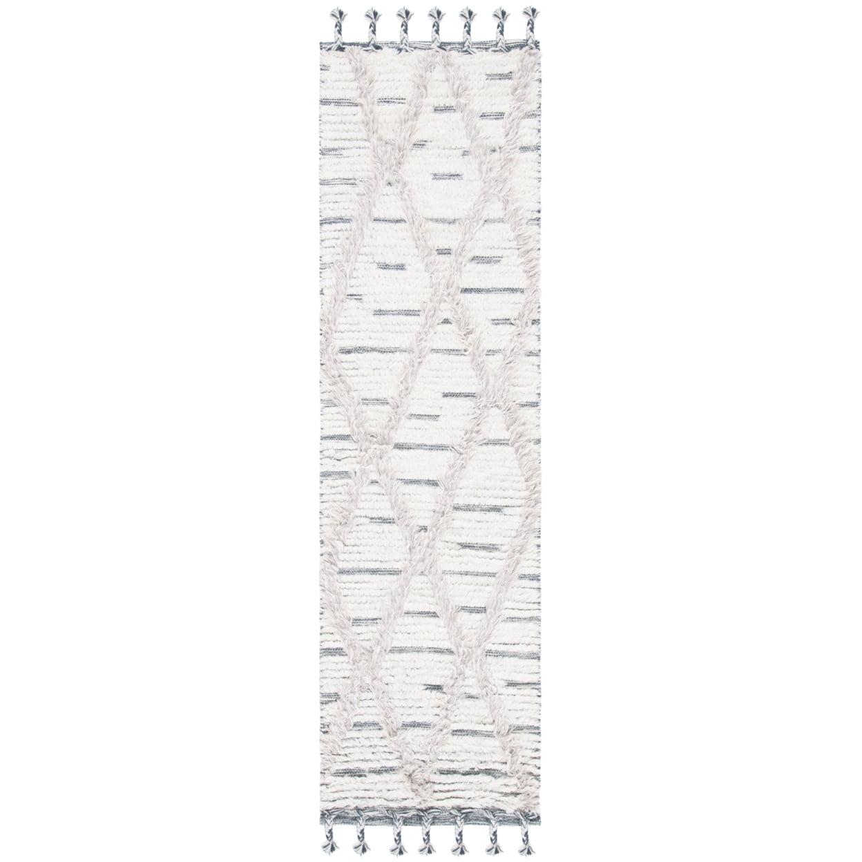 Ivory Trellis Hand-Knotted Wool Runner Rug 27in x 9in