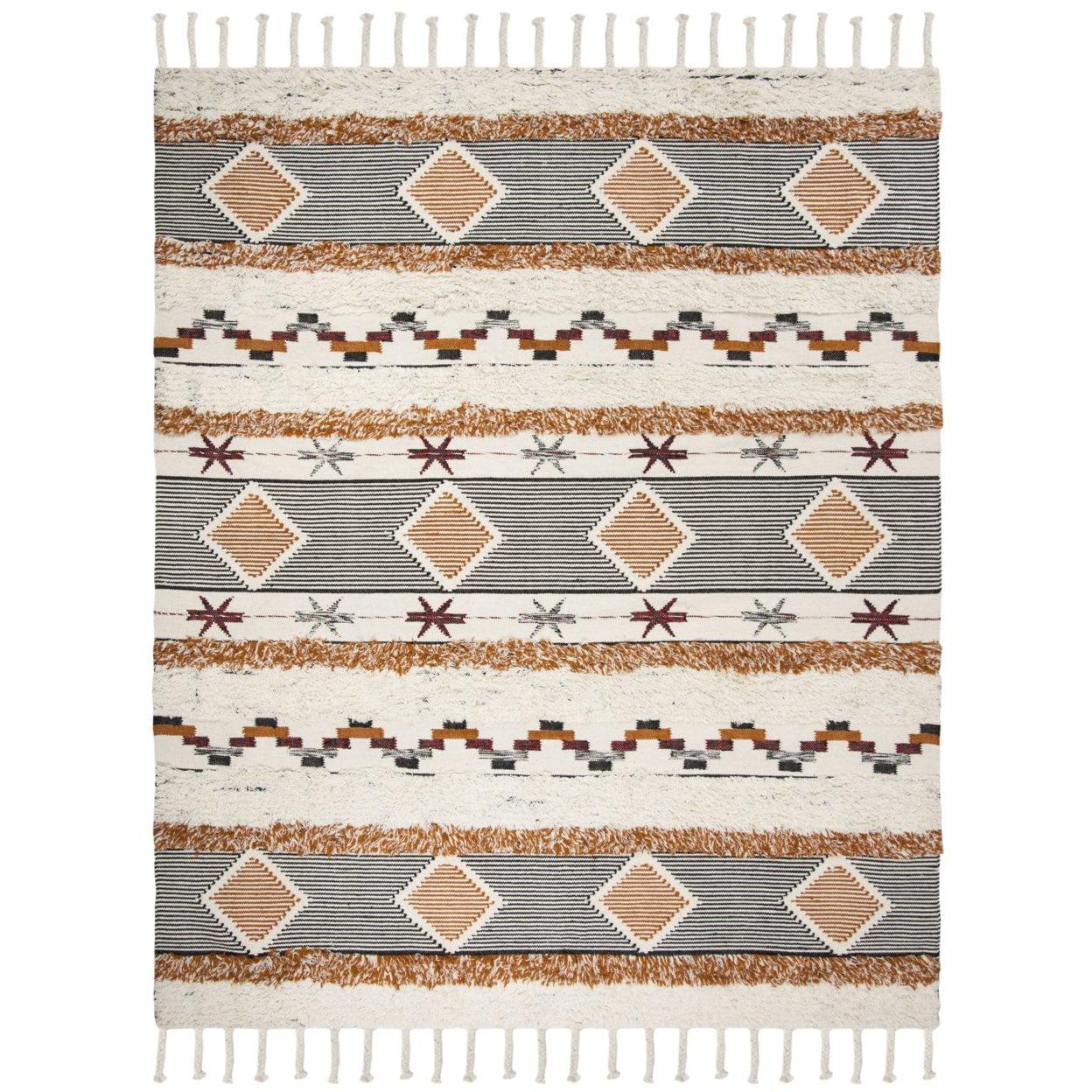 Kenya KNY904 Hand Knotted Area Rug - Ivory/Black-Orange - 6'x9' - Safavieh