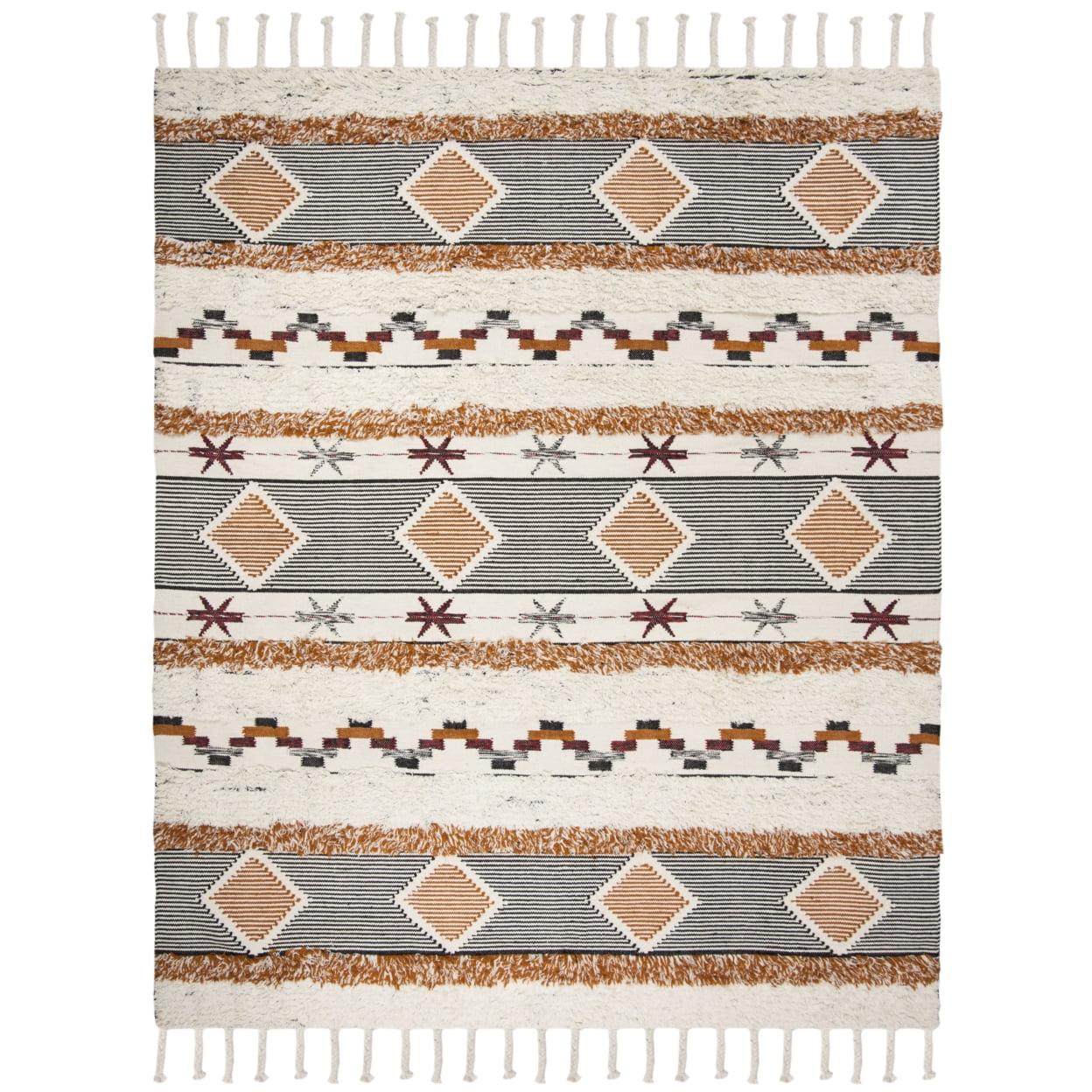 Kenya KNY904 Hand Knotted Area Rug - Ivory/Black-Orange - 9'x12' - Safavieh