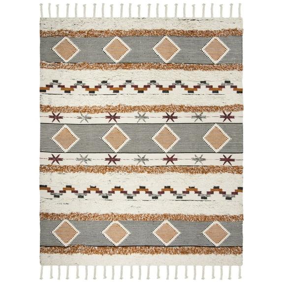 Kenya KNY904 Hand Knotted Area Rug - Ivory/Black-Orange - 9'x12' - Safavieh