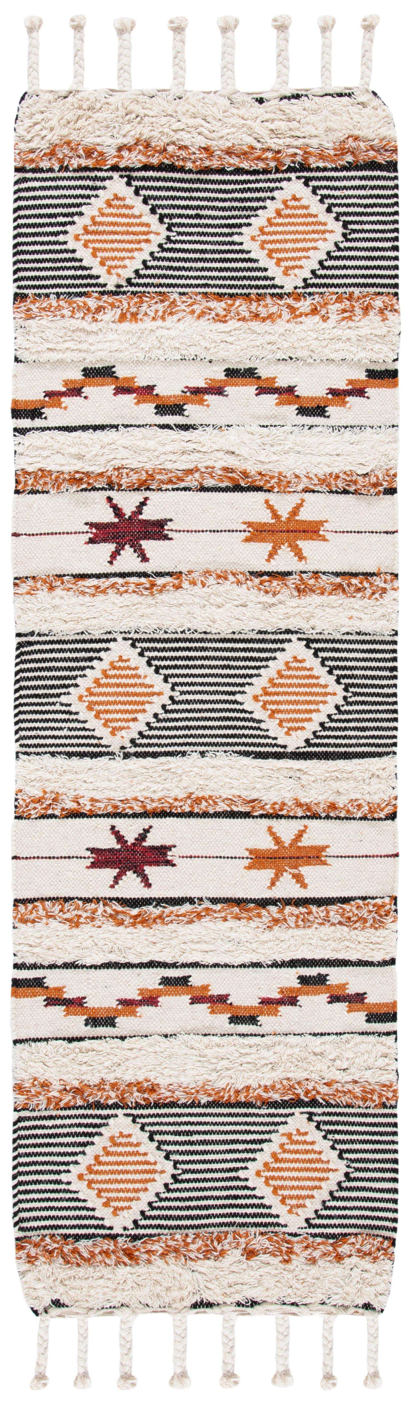 Kenya KNY904 Hand Knotted Runner Rug - Ivory/Black-Orange - 2'3"x8' - Safavieh.