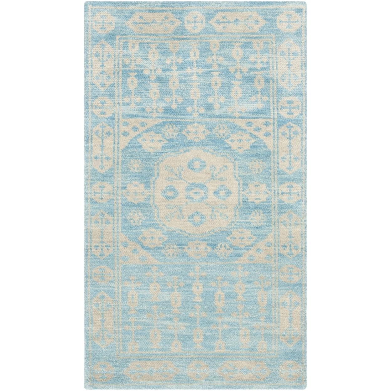 Turquoise Tribal Chic Wool 3' x 5' Hand-Knotted Rug