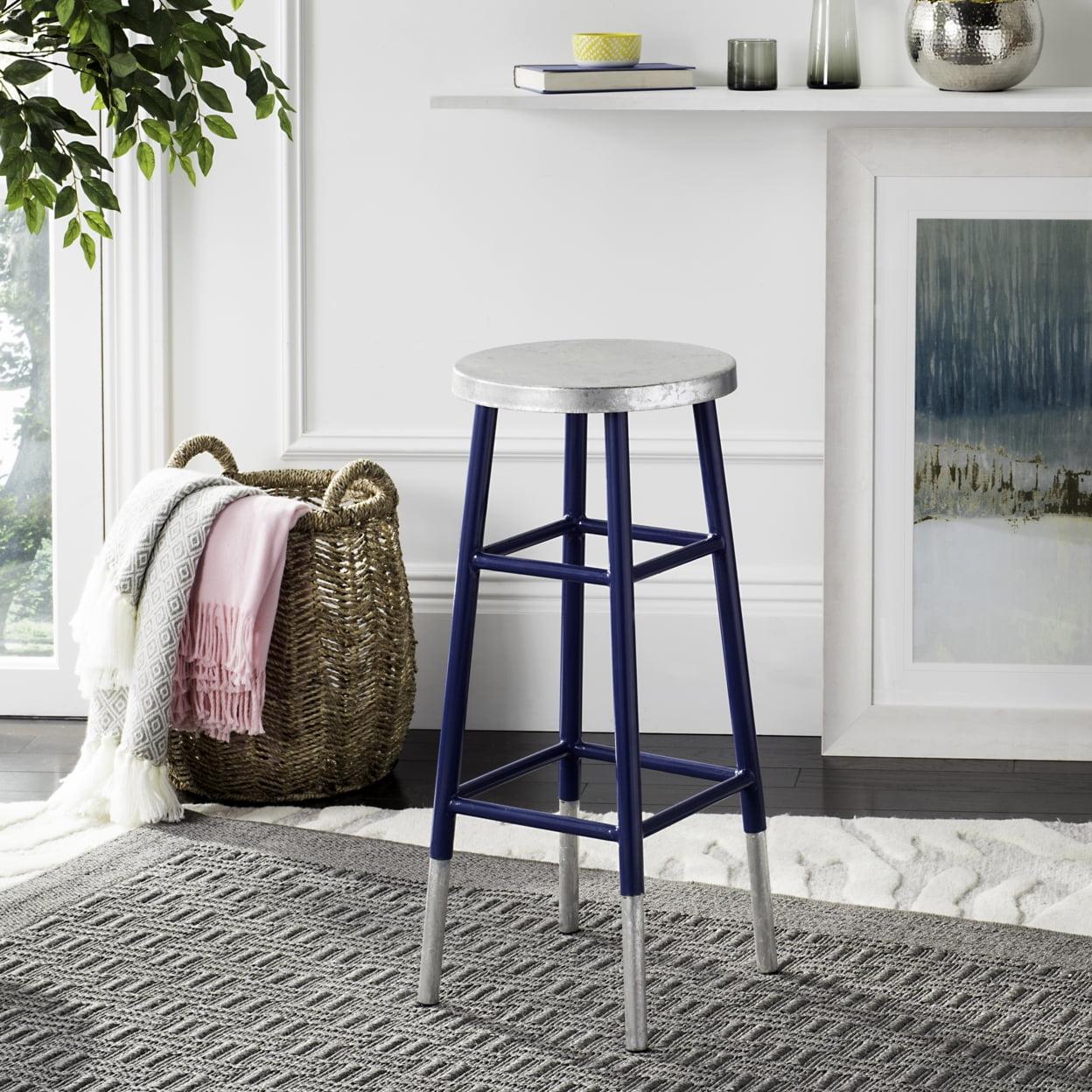 Navy Blue & Silver Foil 30" Transitional Metal Barstool