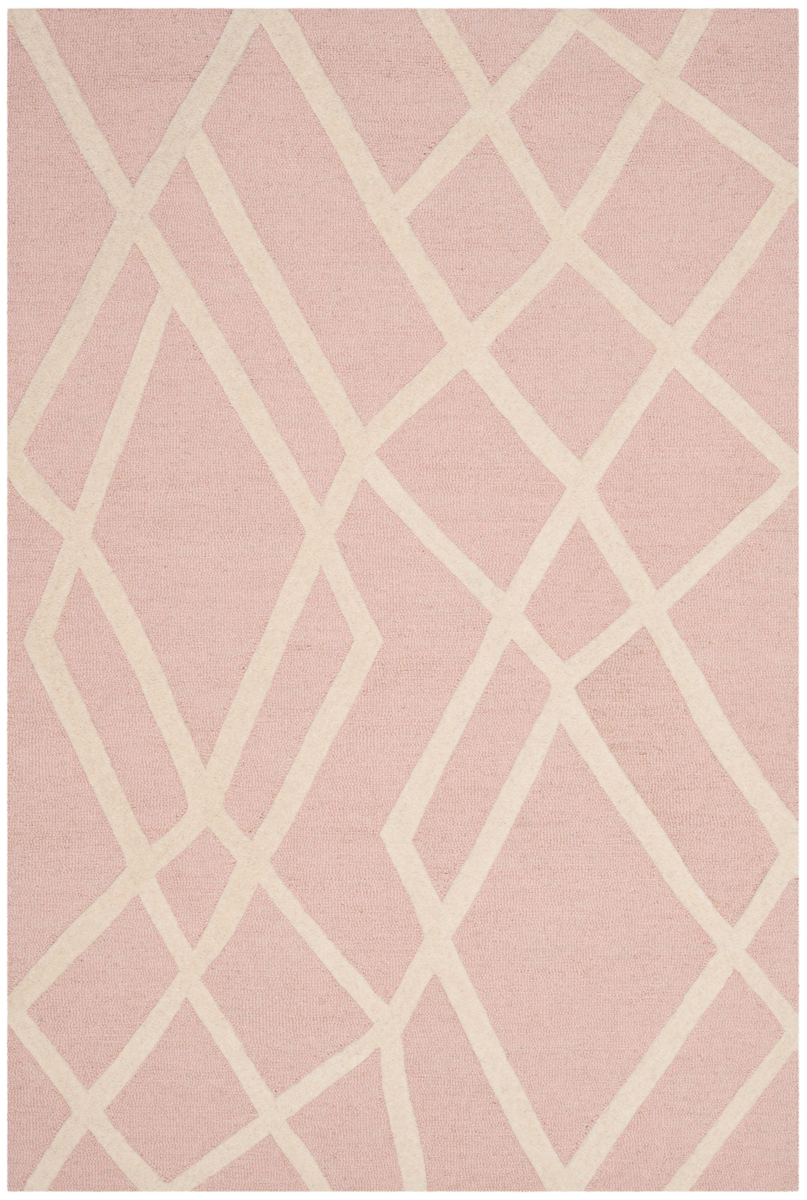 Ivory and Pink Hand-Tufted Wool Kids Rug, 3' x 5'