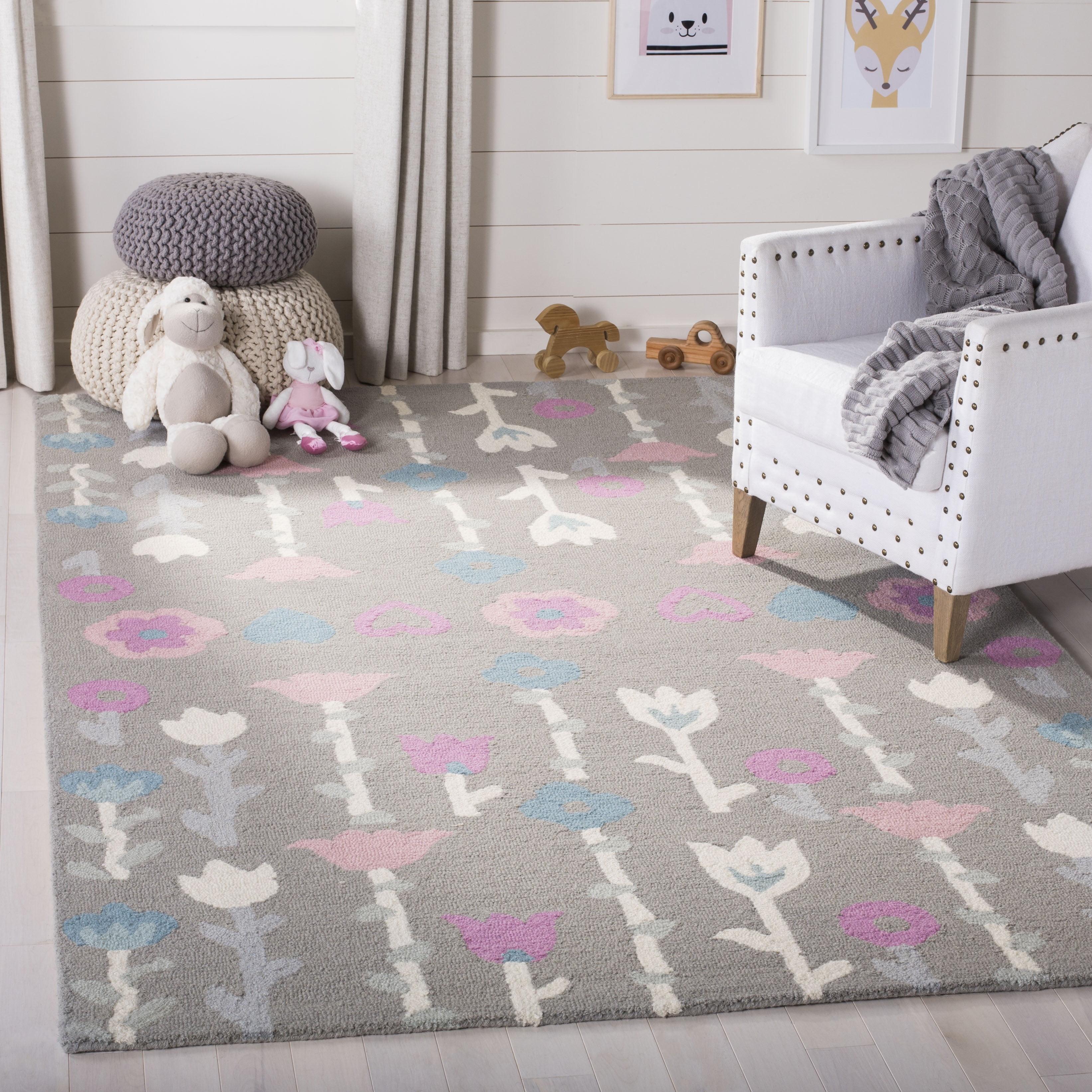 Safavieh Kids Floral SFK918 Hand Tufted Indoor Area Rug - Grey/Pink - 5'x8' - Safavieh