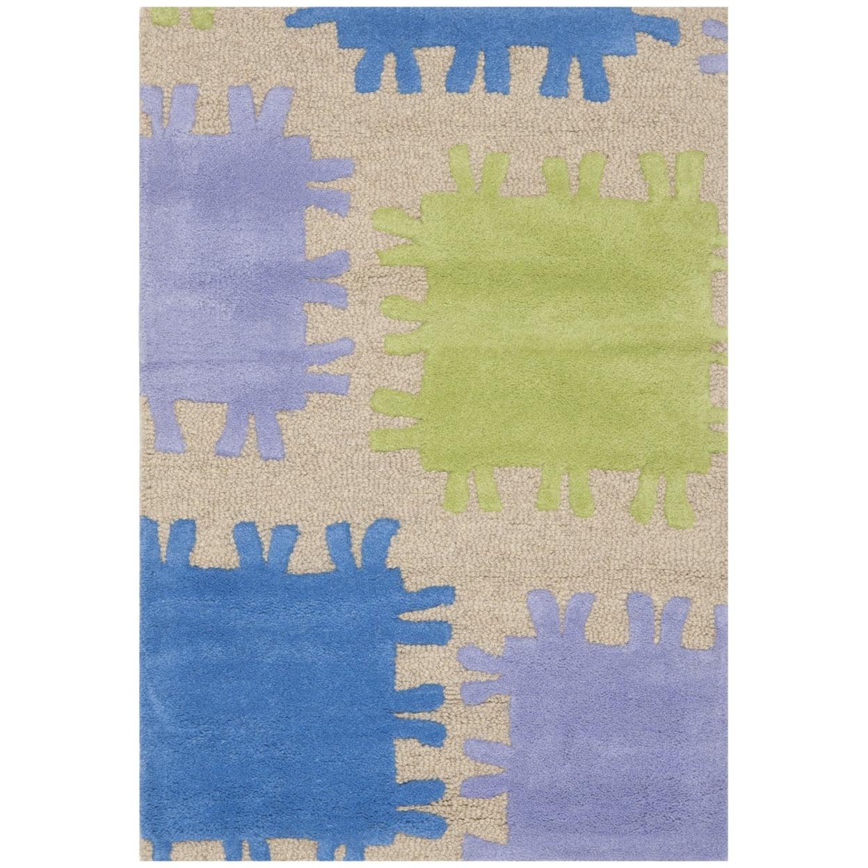 Handmade Blue and Green Geometric Wool Kids Rug, 2' x 3'