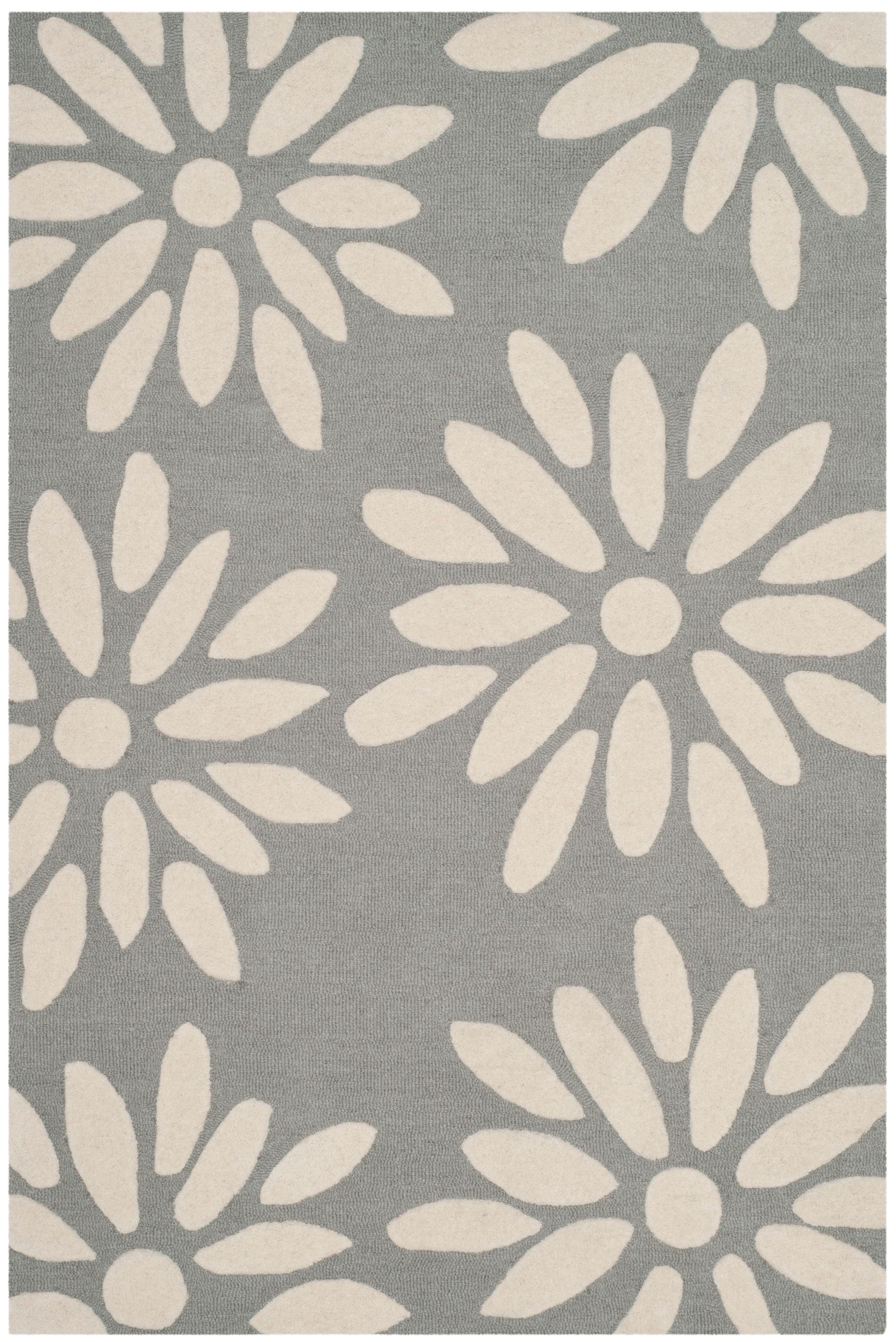 SAFAVIEH Kids Daisy Flowers Wool Area Rug, Grey/Ivory, 3' x 5'