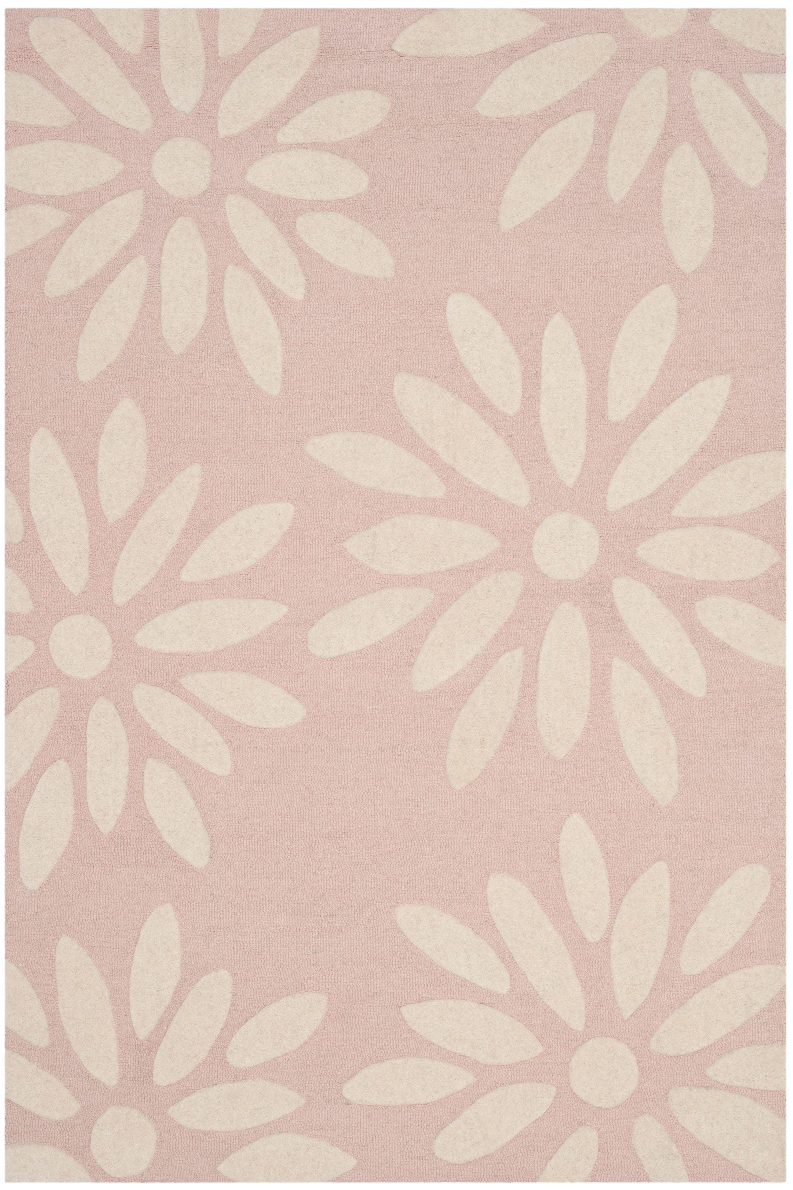 Ivory and Pink Daisy Hand-Tufted Wool Kids Rug