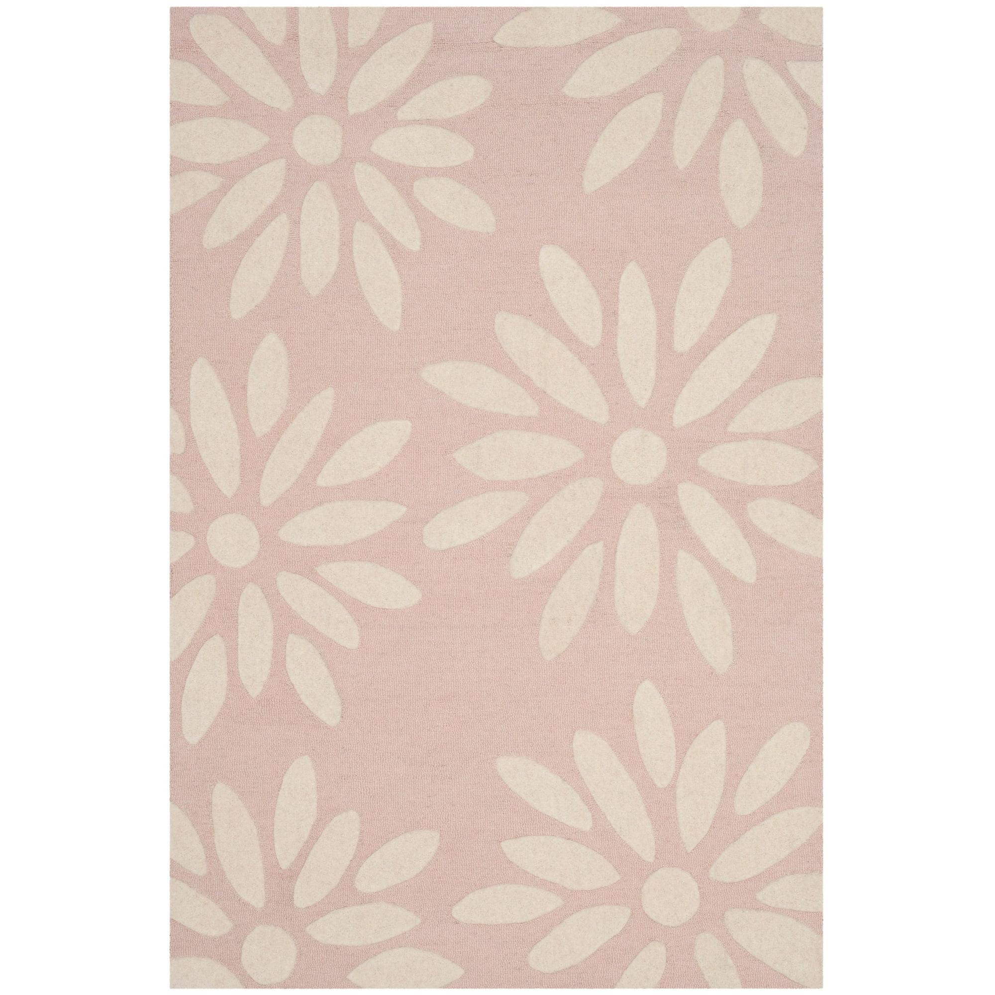 SAFAVIEH Kids Daisy Flowers Wool Area Rug, Pink/Ivory, 3' x 5'