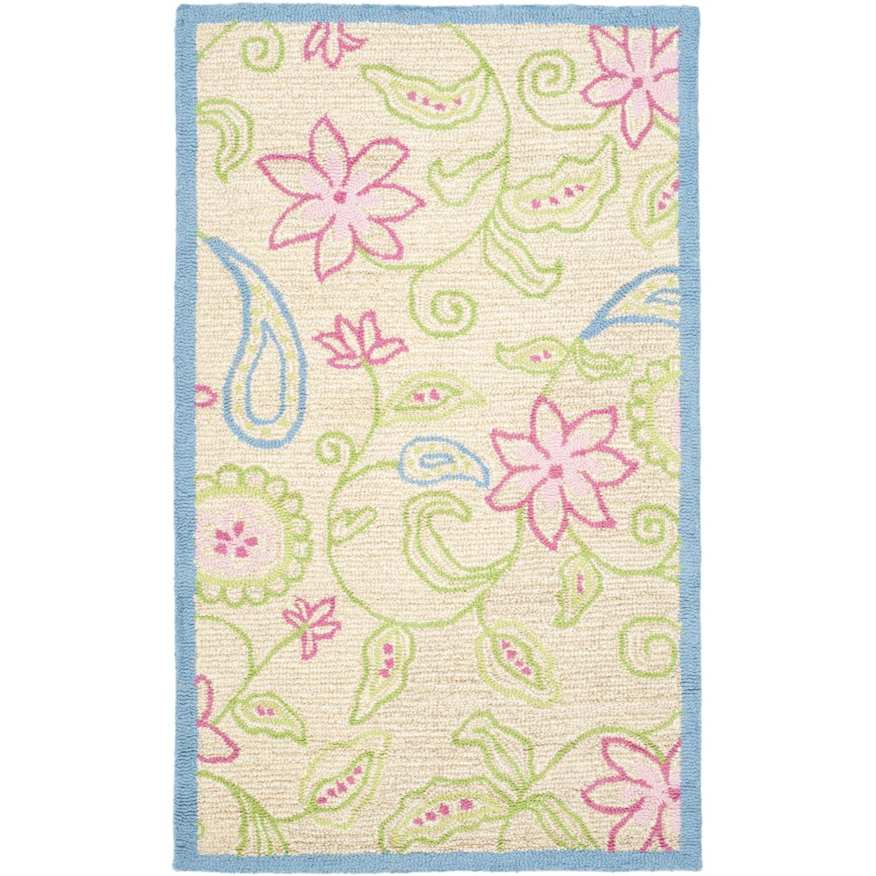 Ivory Floral Handmade Wool Kids' Area Rug, 3' x 5'