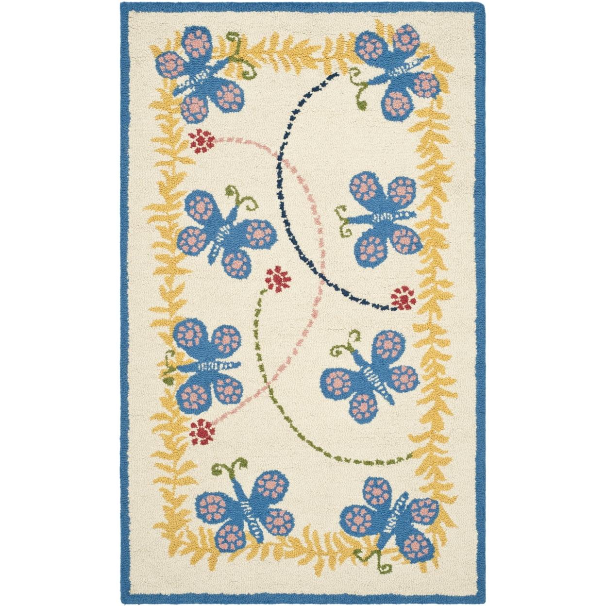 SAFAVIEH Kids Edweena Butterflies Area Rug, Ivory/Blue, 4' x 6'