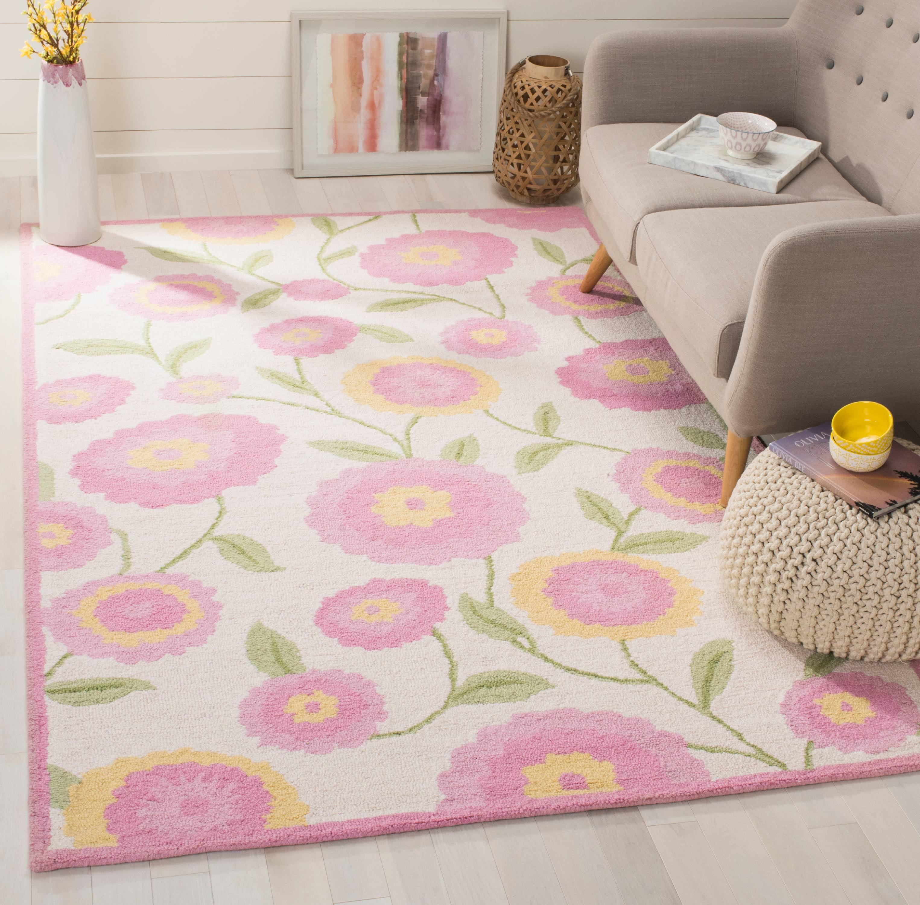 Yellow Round Handmade Tufted Wool Kids Rug