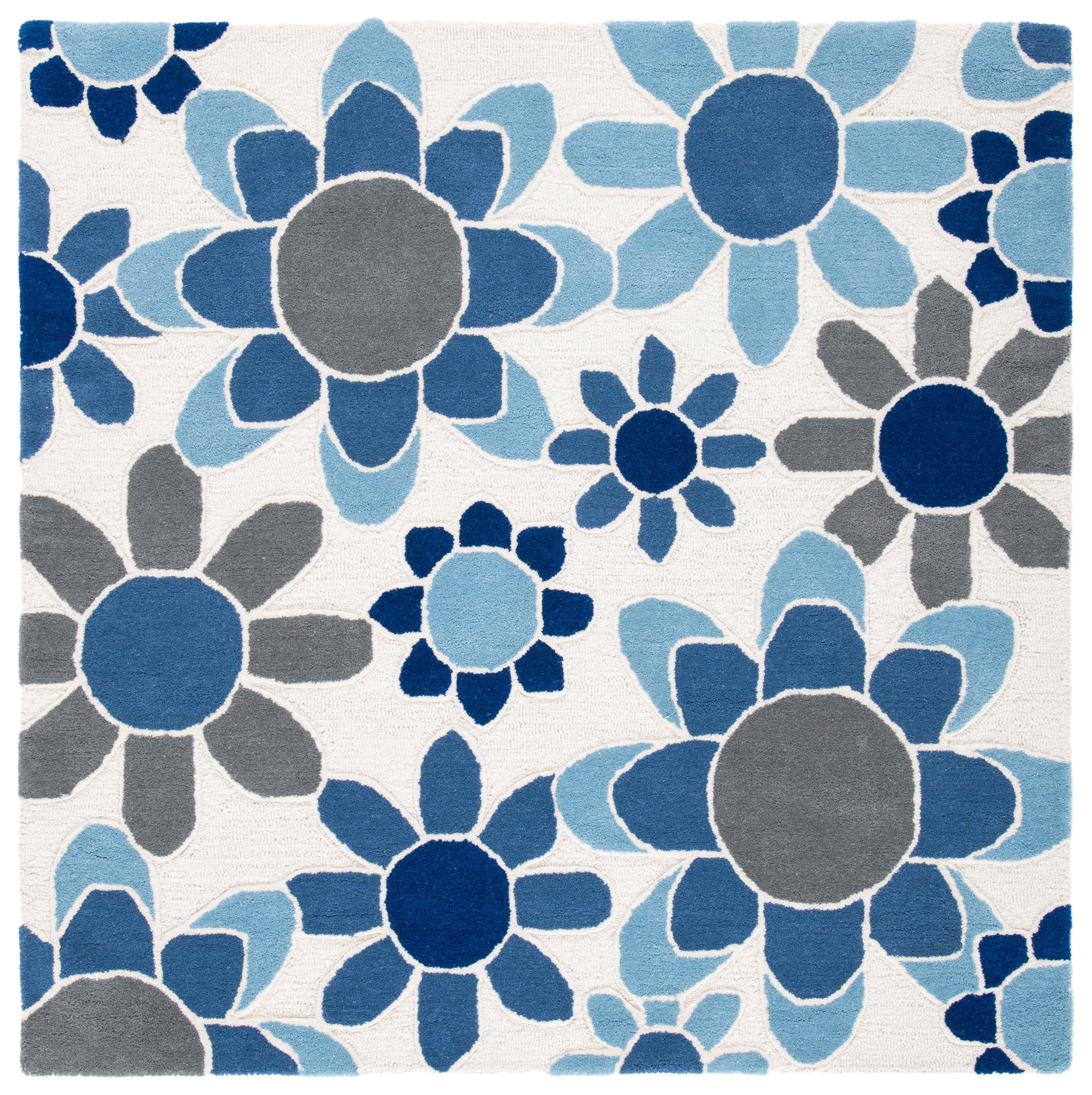 Safavieh Kids SFK923 Hand Tufted Area Rug - Ivory/Blue - 5'x5' - Safavieh.