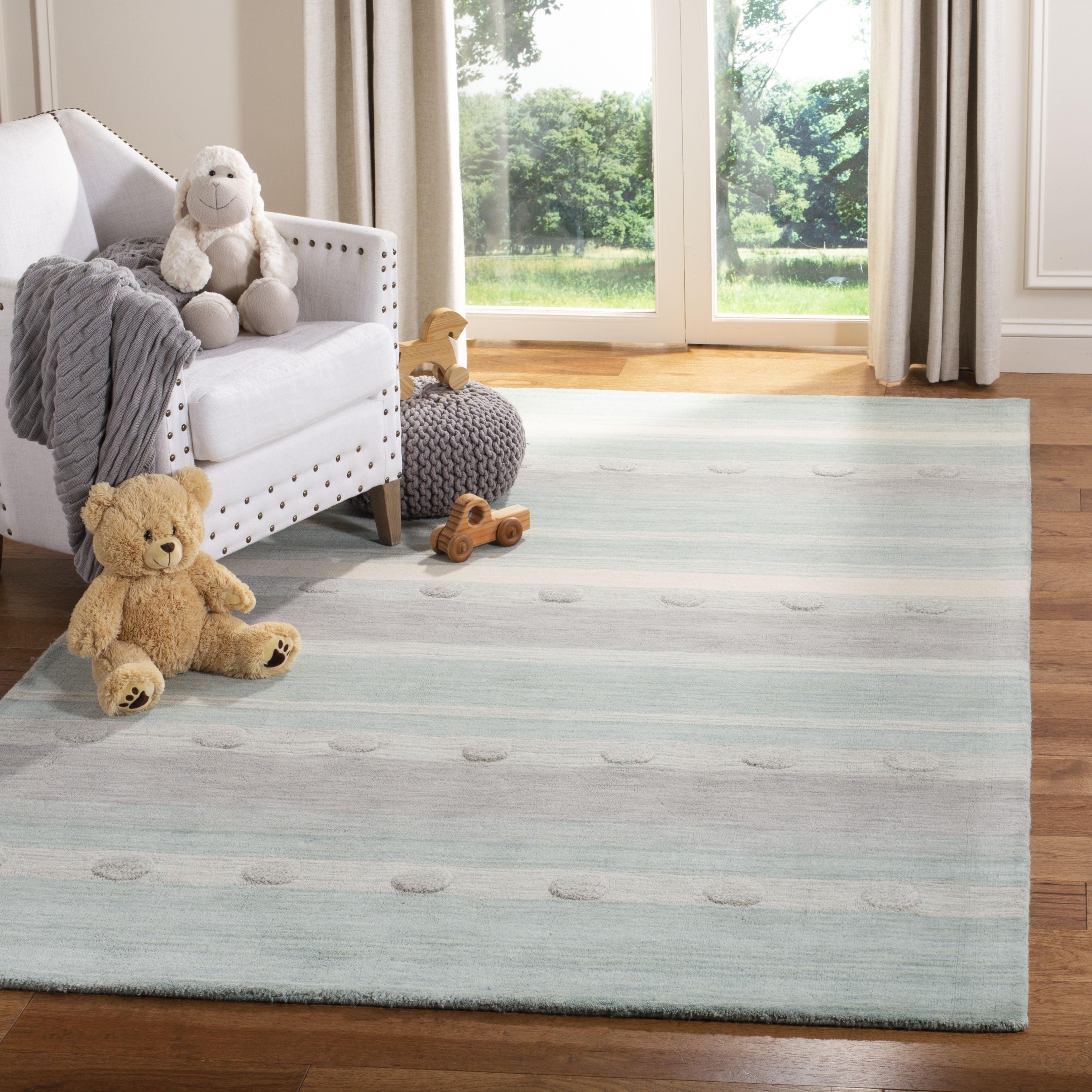 Aqua/Ivory Hand-Tufted Wool Kids Rectangular Rug 5' x 8'