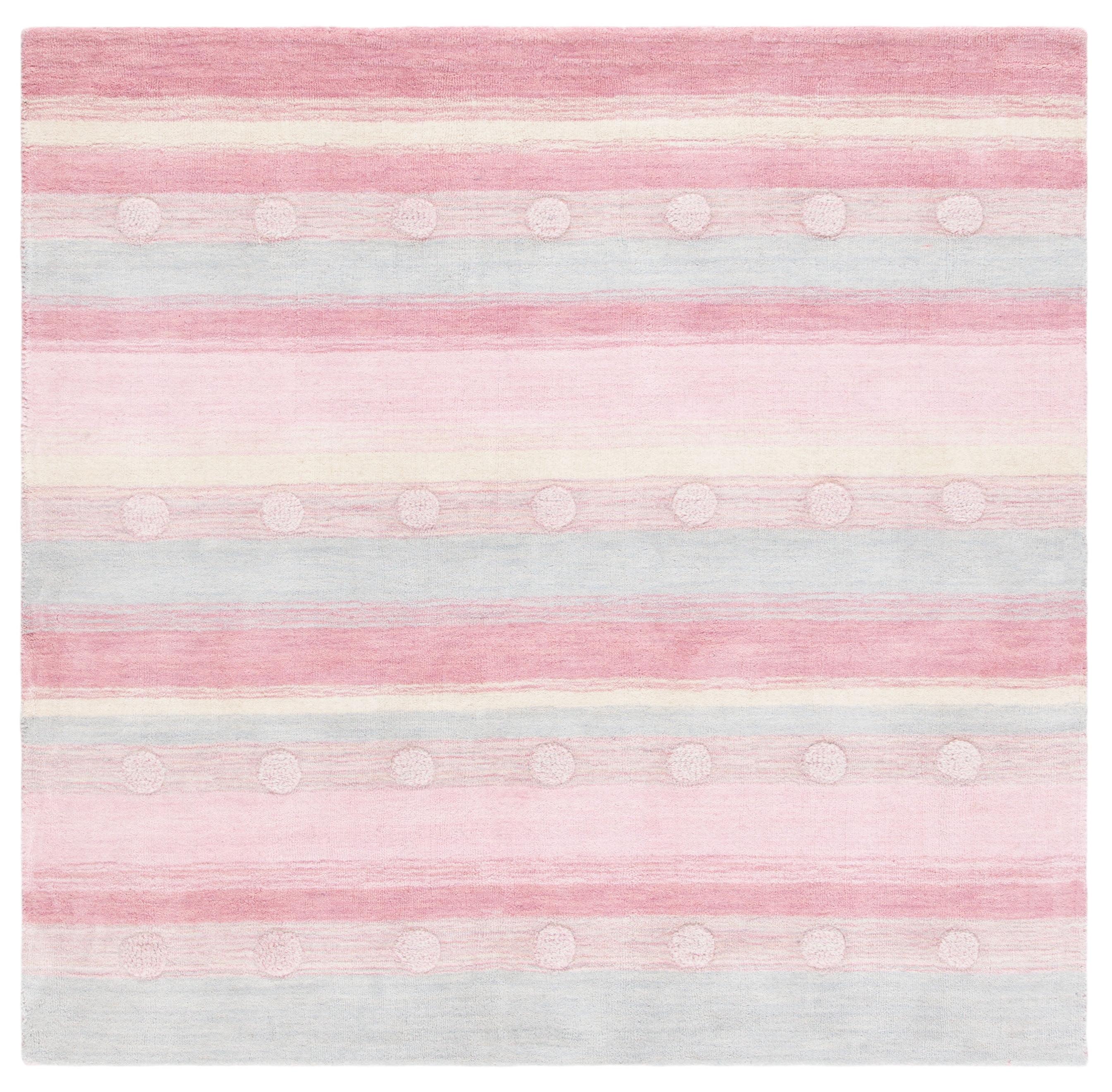 SAFAVIEH Kids Jayde Geometric Striped Wool Area Rug, Light Blue/Pink, 5' x 5' Square