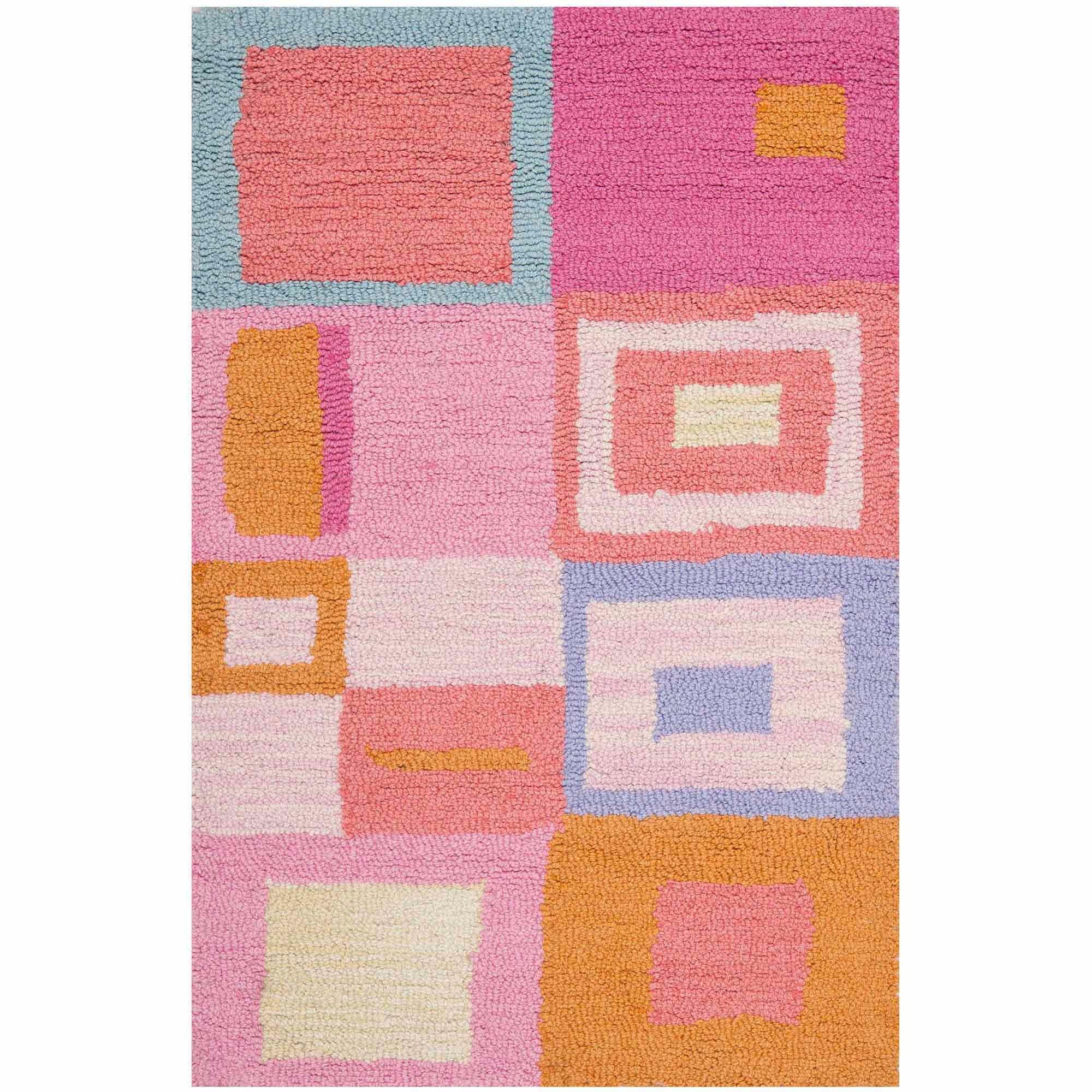 Handmade Blue and Pink Wool Geometric Kids Rug 2' x 3'