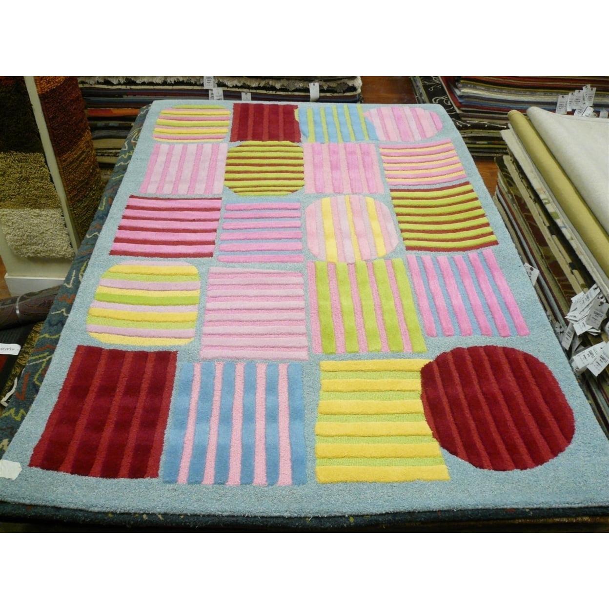 Handmade Tufted Blue and Multi-Color Wool Kids Rug 6' x 9'