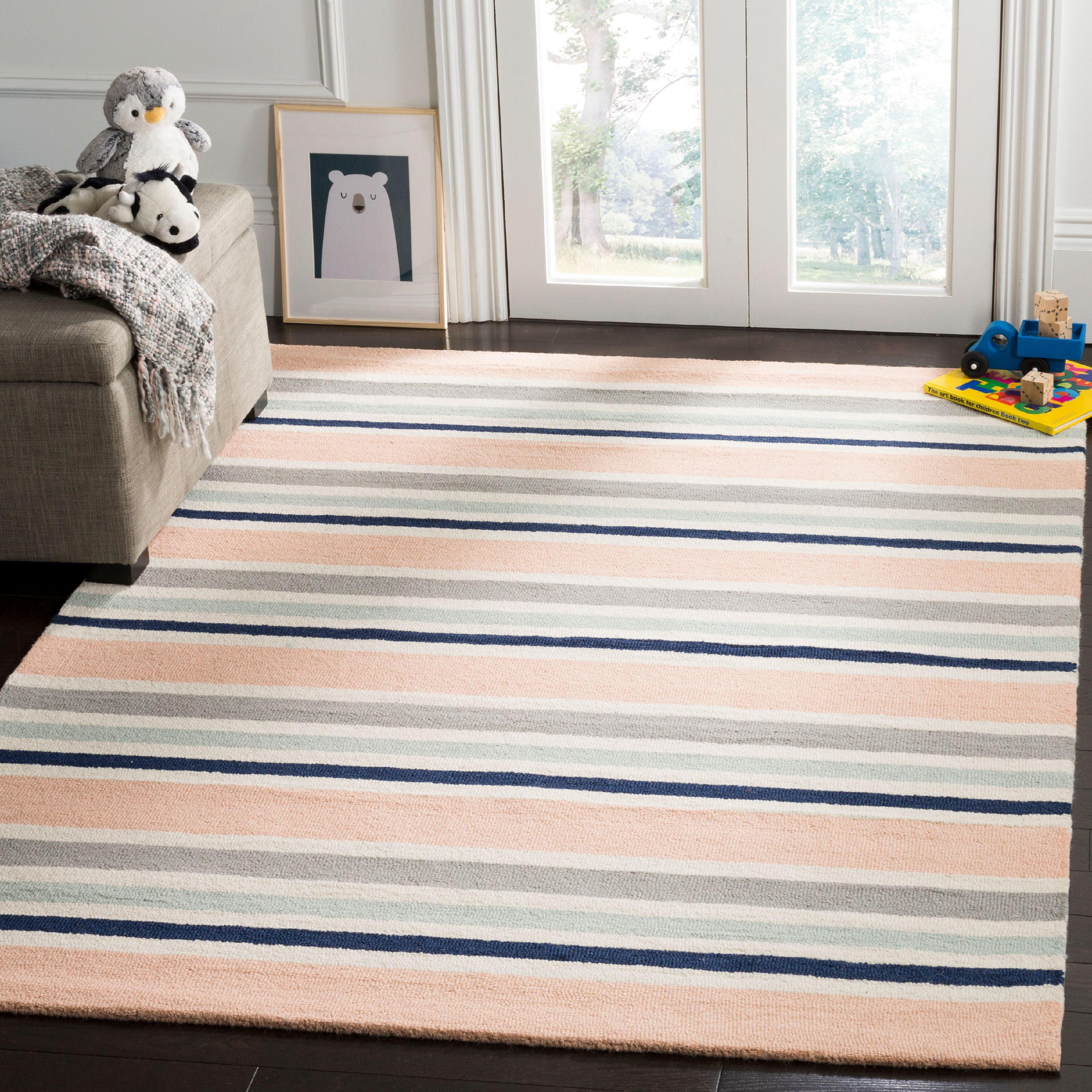 SAFAVIEH Kids Multi Striped Wool Area Rug, Ivory/Multi, 6' x 9'