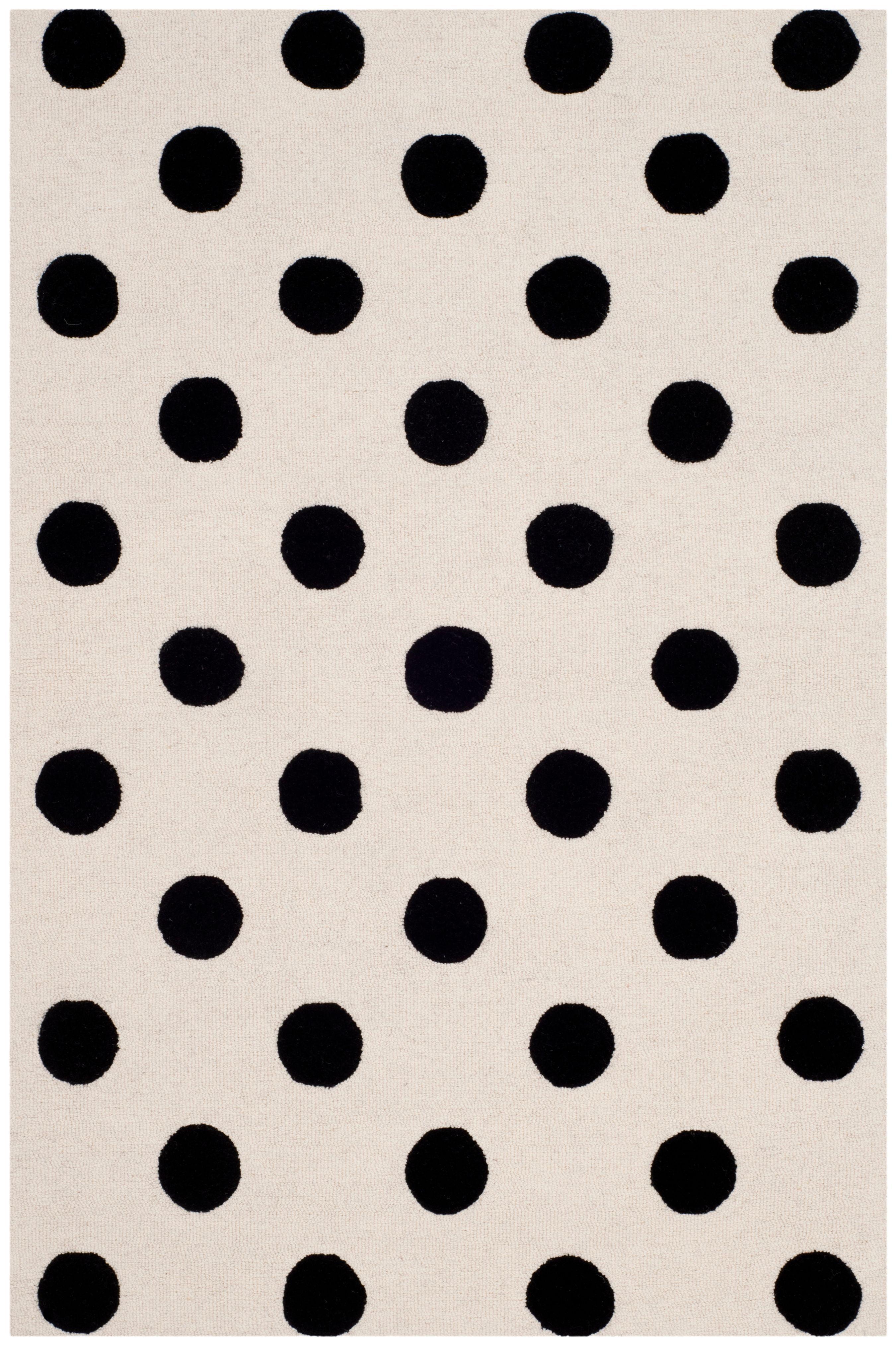 Ivory and Black Polka Dot Wool Kids Rug, 3' x 5'