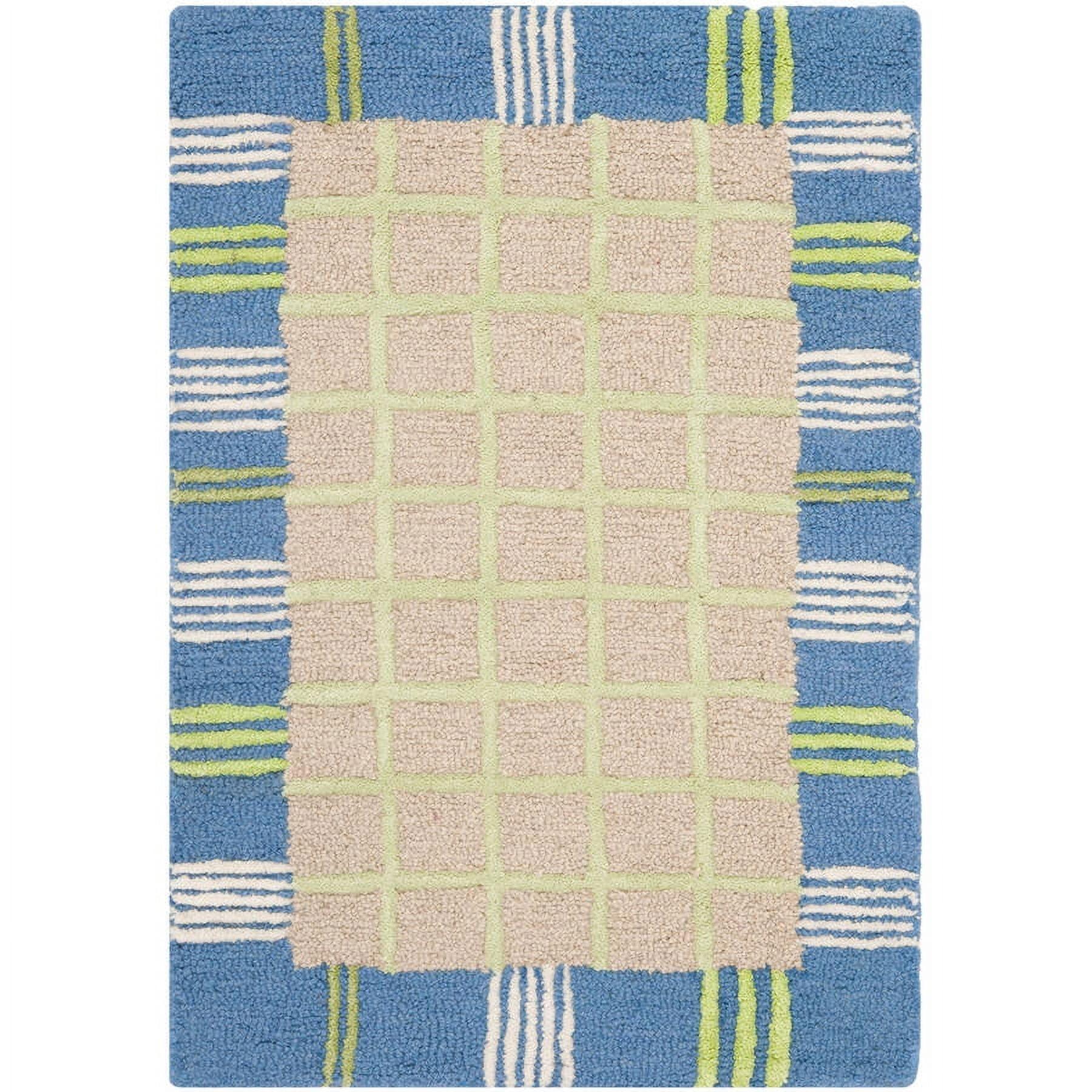 SAFAVIEH Kids Riley Geometric Bordered Cotton Area Rug, Taupe/Blue, 3' x 5'