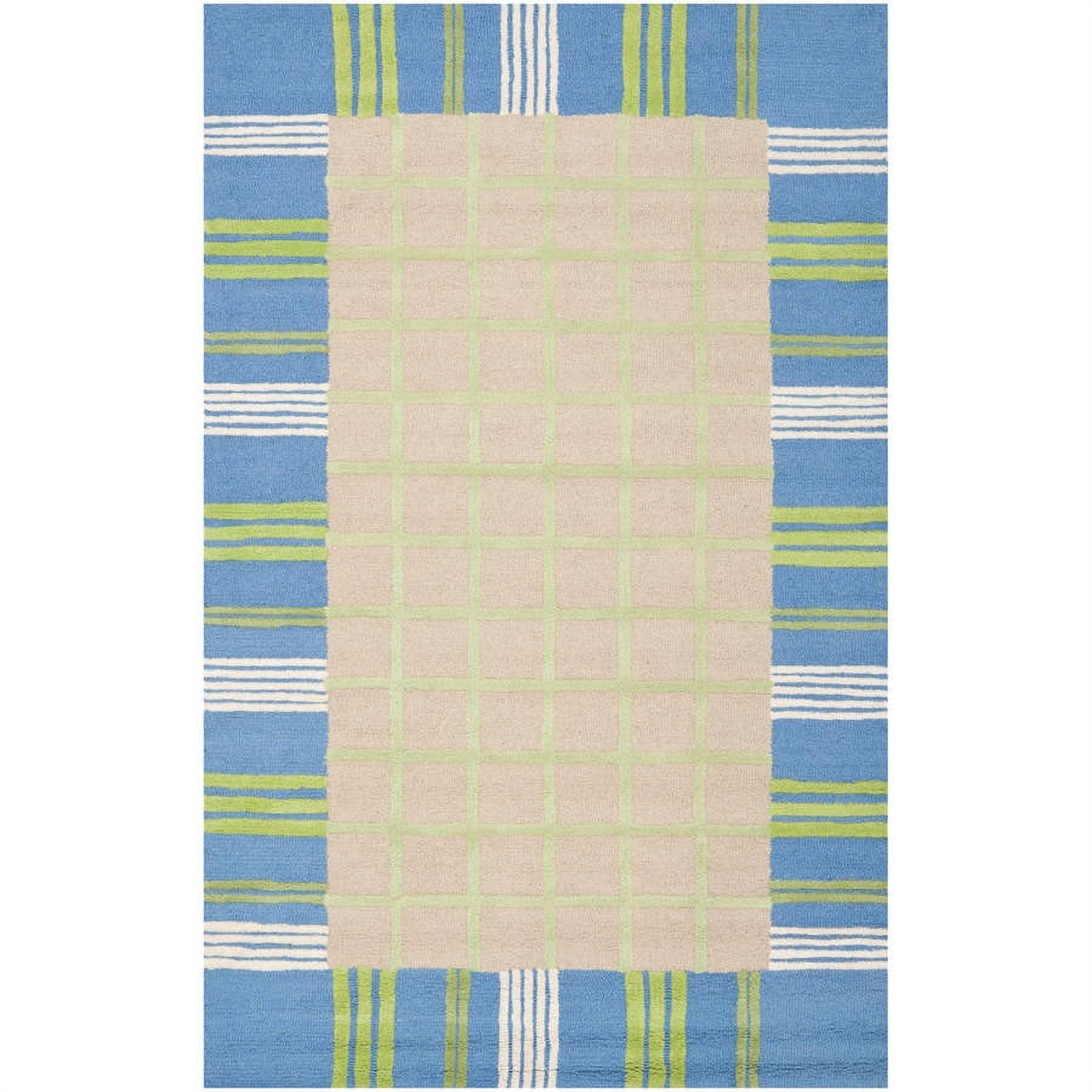 Handmade Blue and Taupe Wool Kids Area Rug 4' x 6'