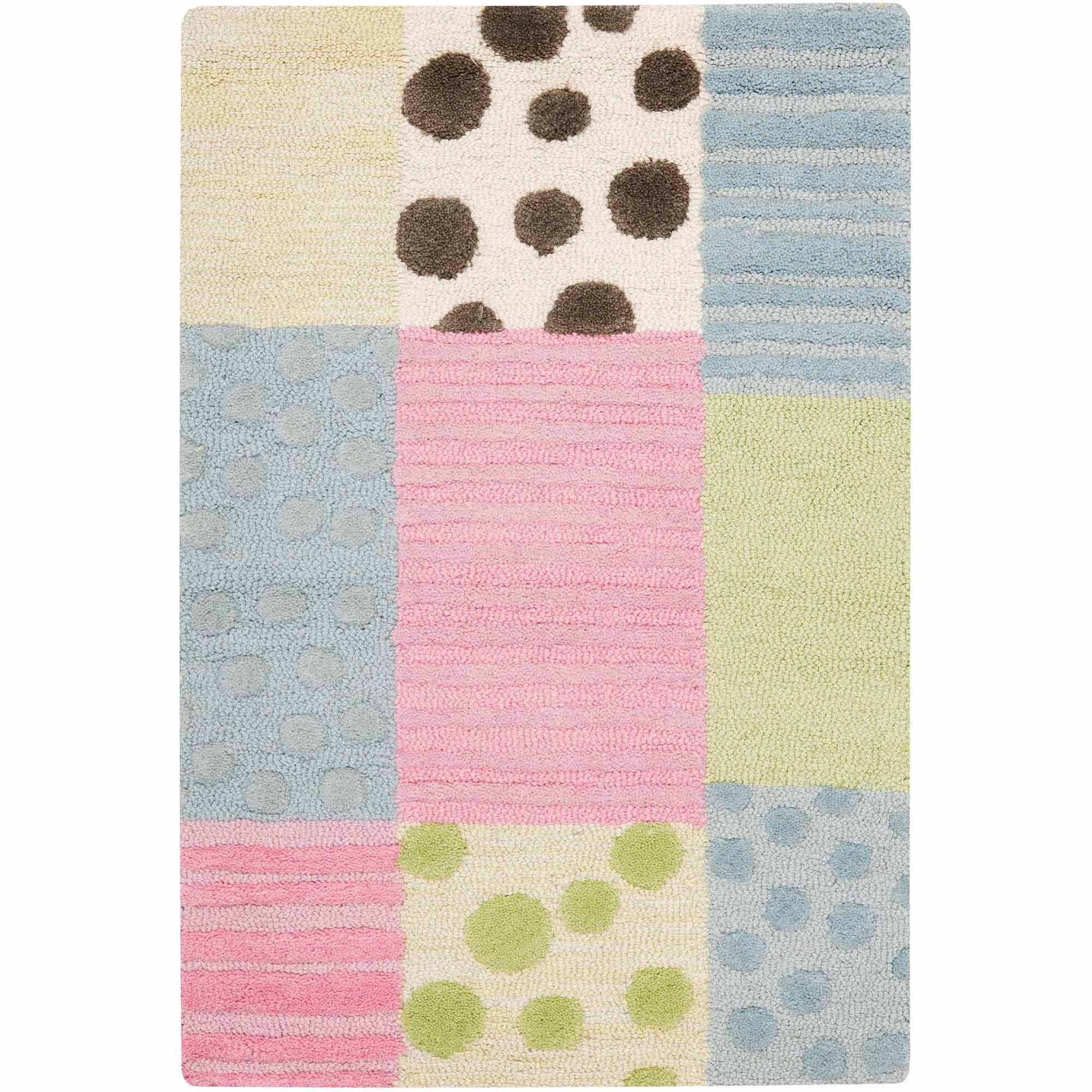 Handmade Blue and Pink Geometric Wool Kids Rug, 2' x 3'