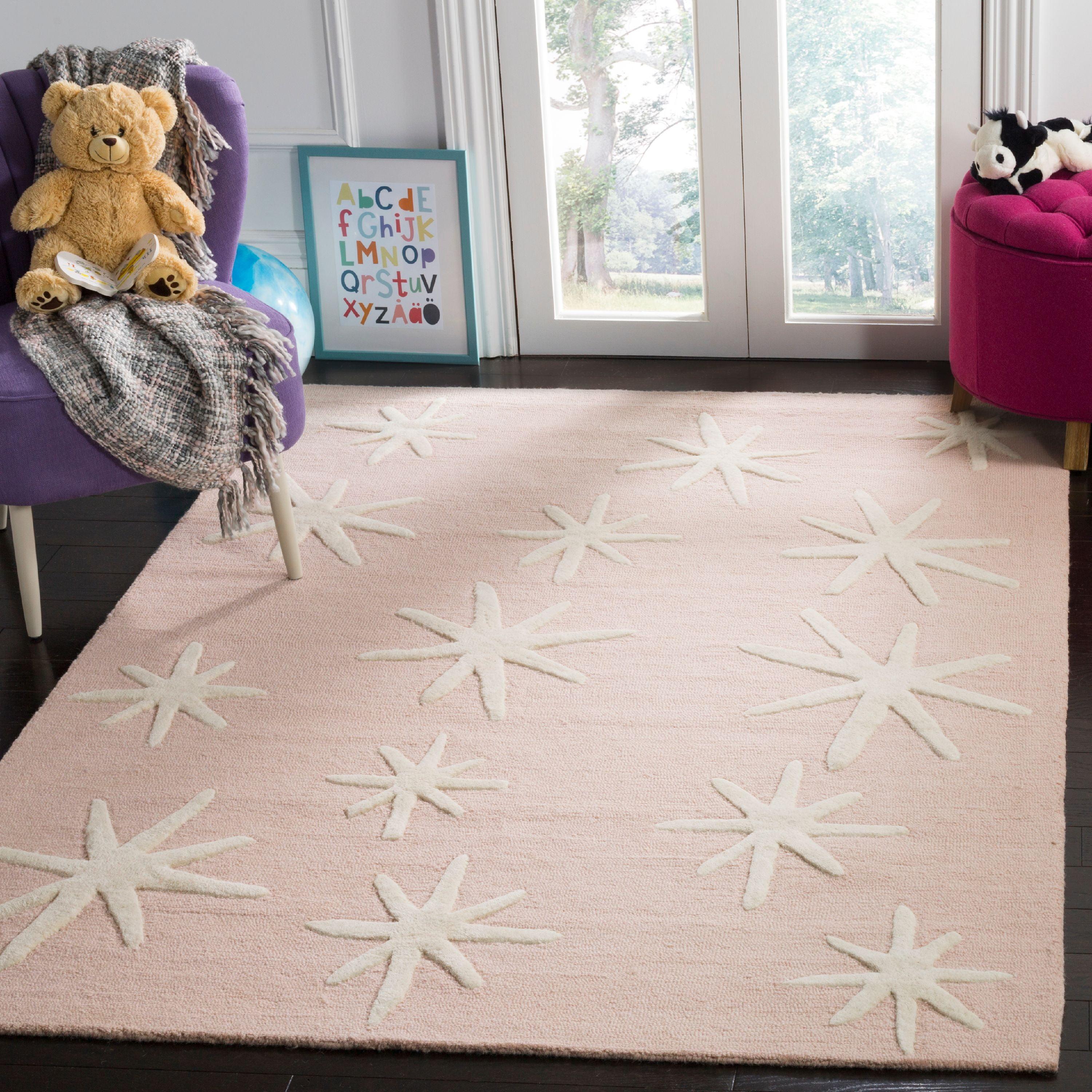 Ivory and Pink Hand-Tufted Wool Kids Area Rug 3' x 5'