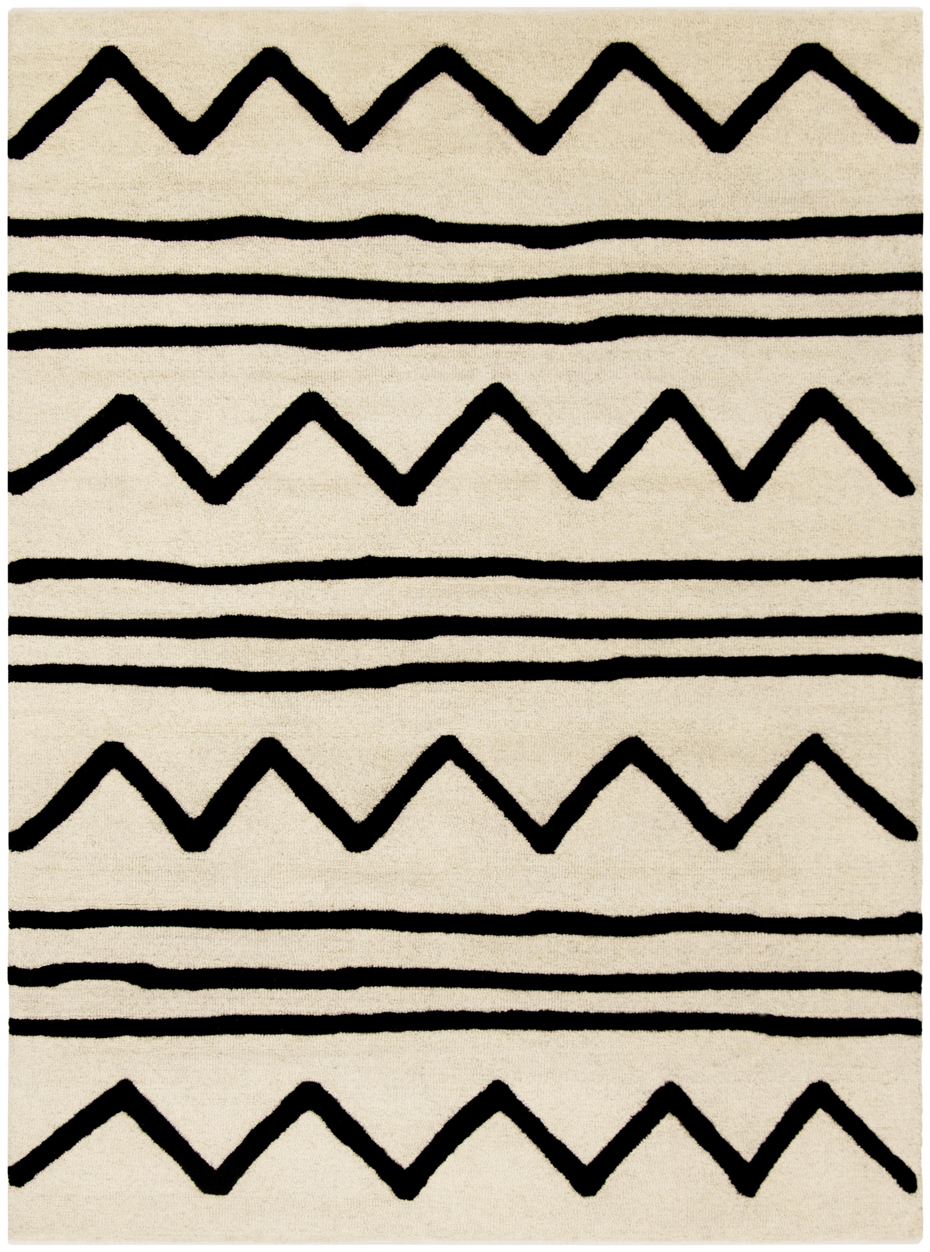 SAFAVIEH Kids Zigzag Striped Wool Area Rug, Ivory/Black, 6' x 9'