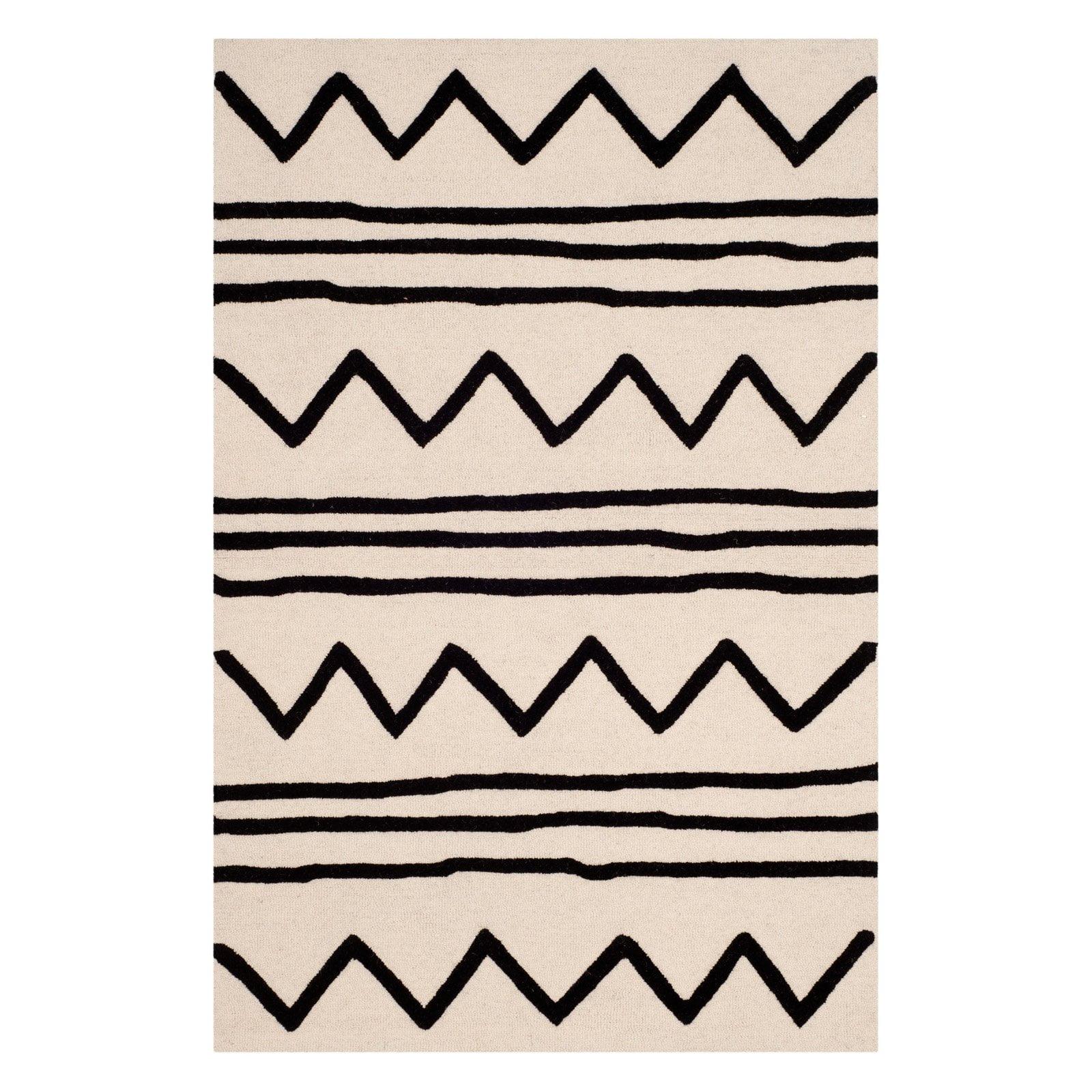 SAFAVIEH Kids Zigzag Striped Wool Area Rug, Navy/Ivory, 3' x 5'