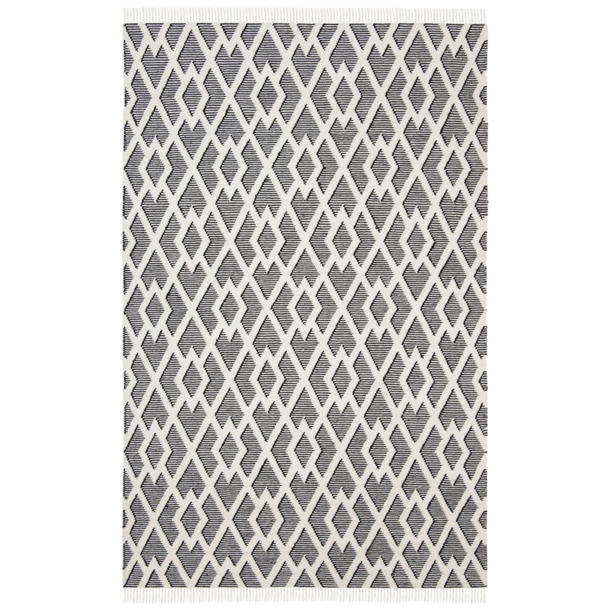 Nomadic Essence Handwoven Black and Cream Wool Area Rug, 5' x 8'