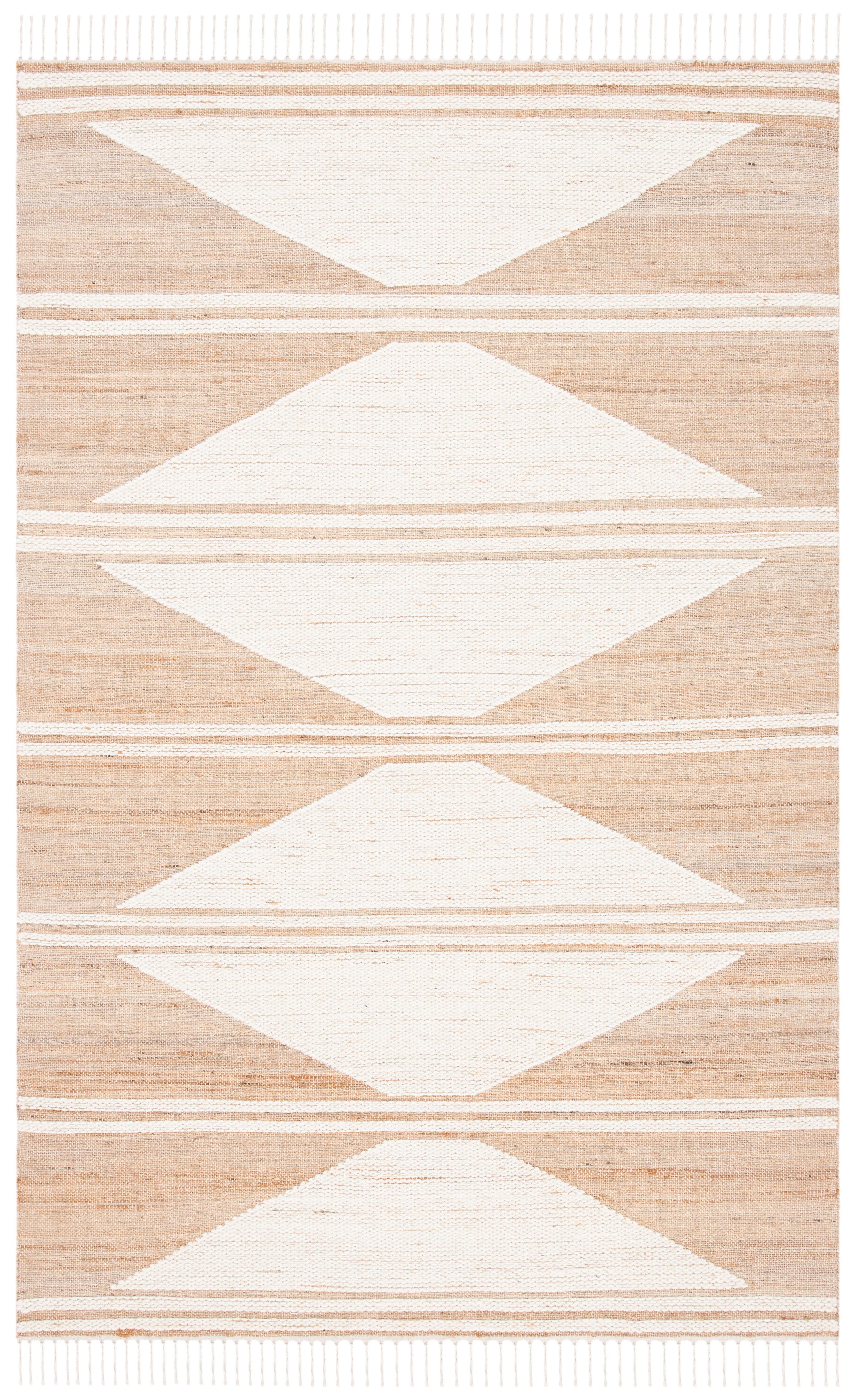 Kilim With Fringes KLM451 Hand Woven Area Rug - Natural/Ivory - 4'x6' - Safavieh