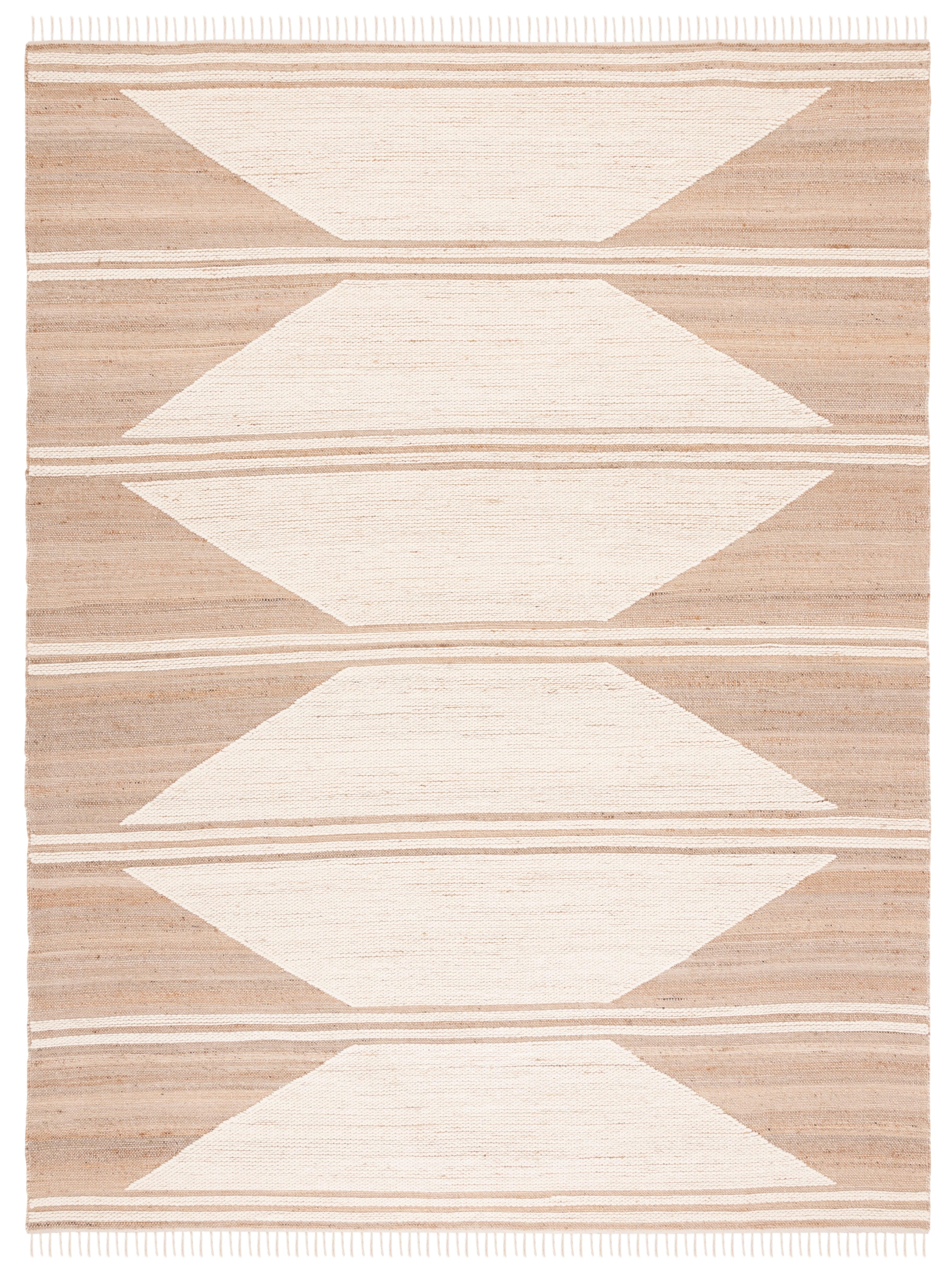 Kilim With Fringes KLM451 Hand Woven Area Rug - Natural/Ivory - 8'x10' - Safavieh