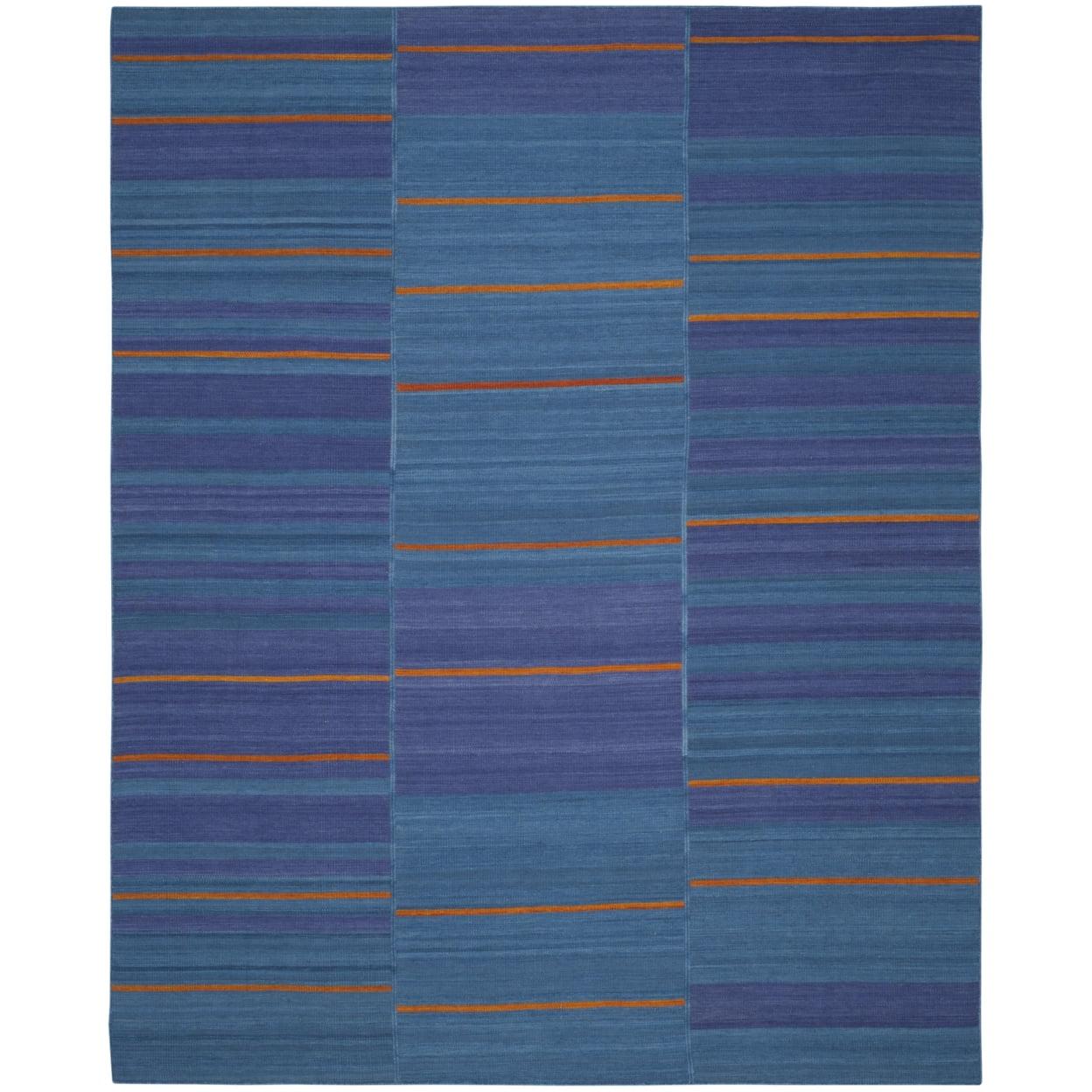 Blue and Multi 8' x 10' Handmade Wool Flat Weave Rug