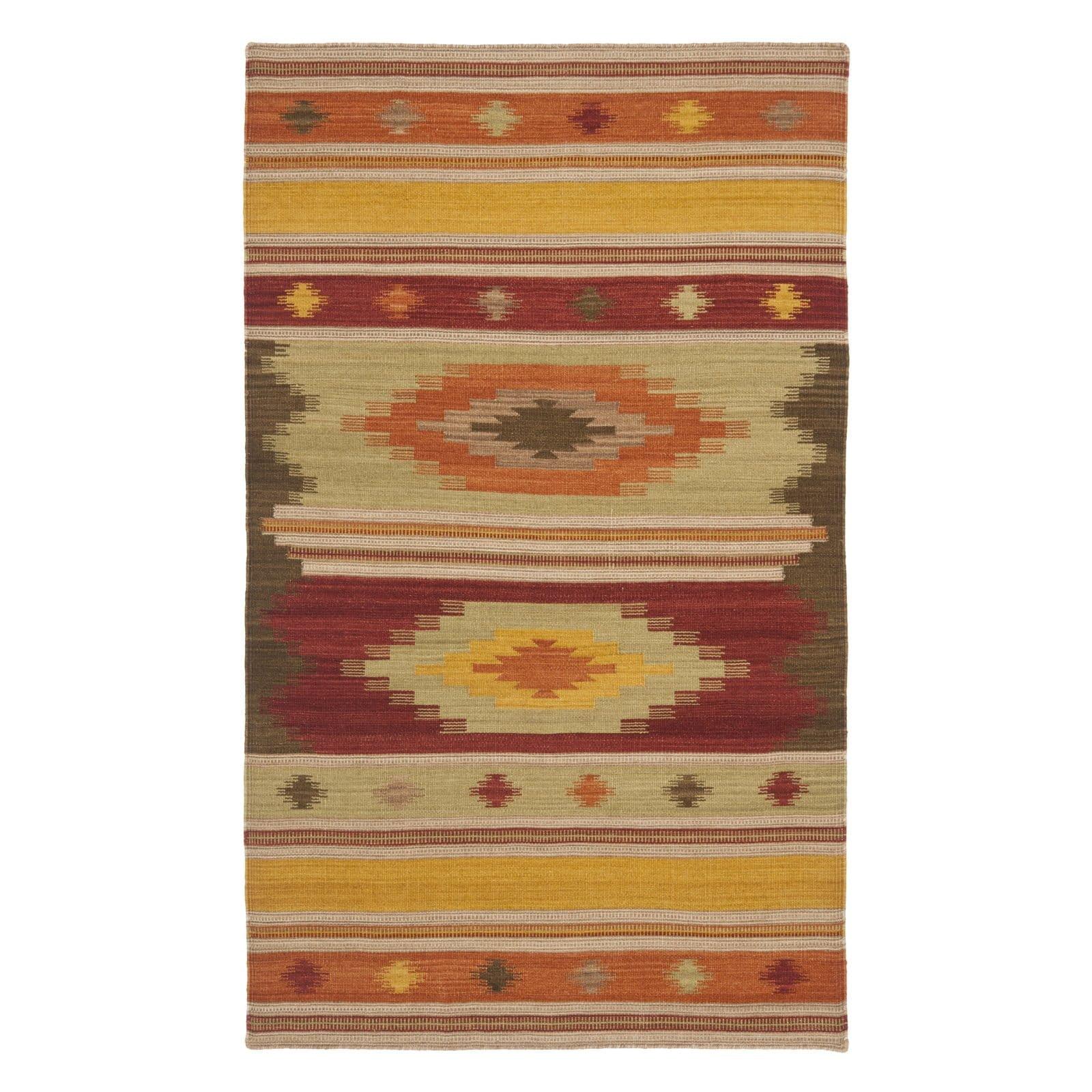 Multicolor Geometric Flat Woven Wool Area Rug 4' x 6'