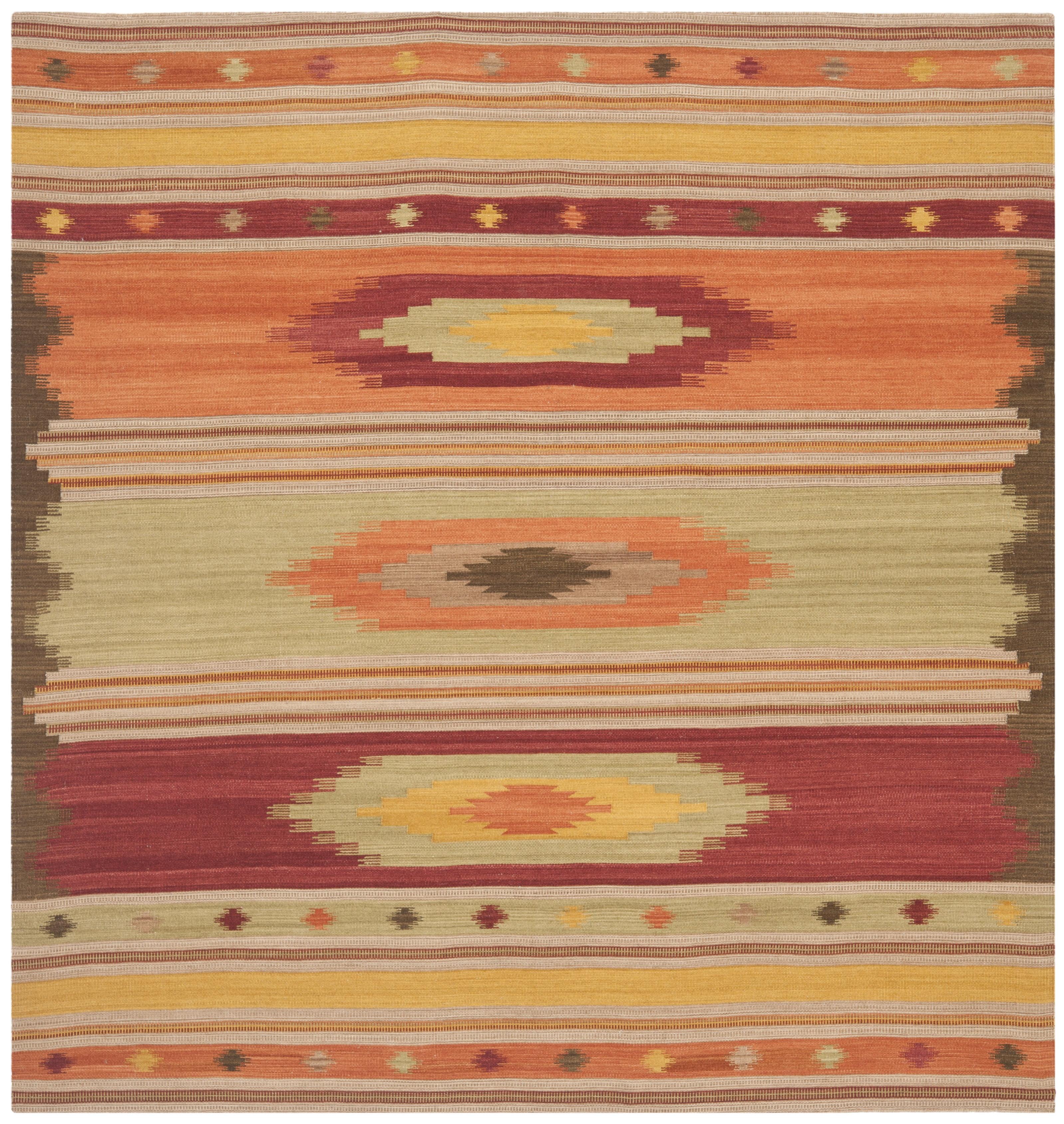 Kilim NVK176 Hand Woven Indoor Area Rug - Brown/Multi - 5'x5' - Safavieh