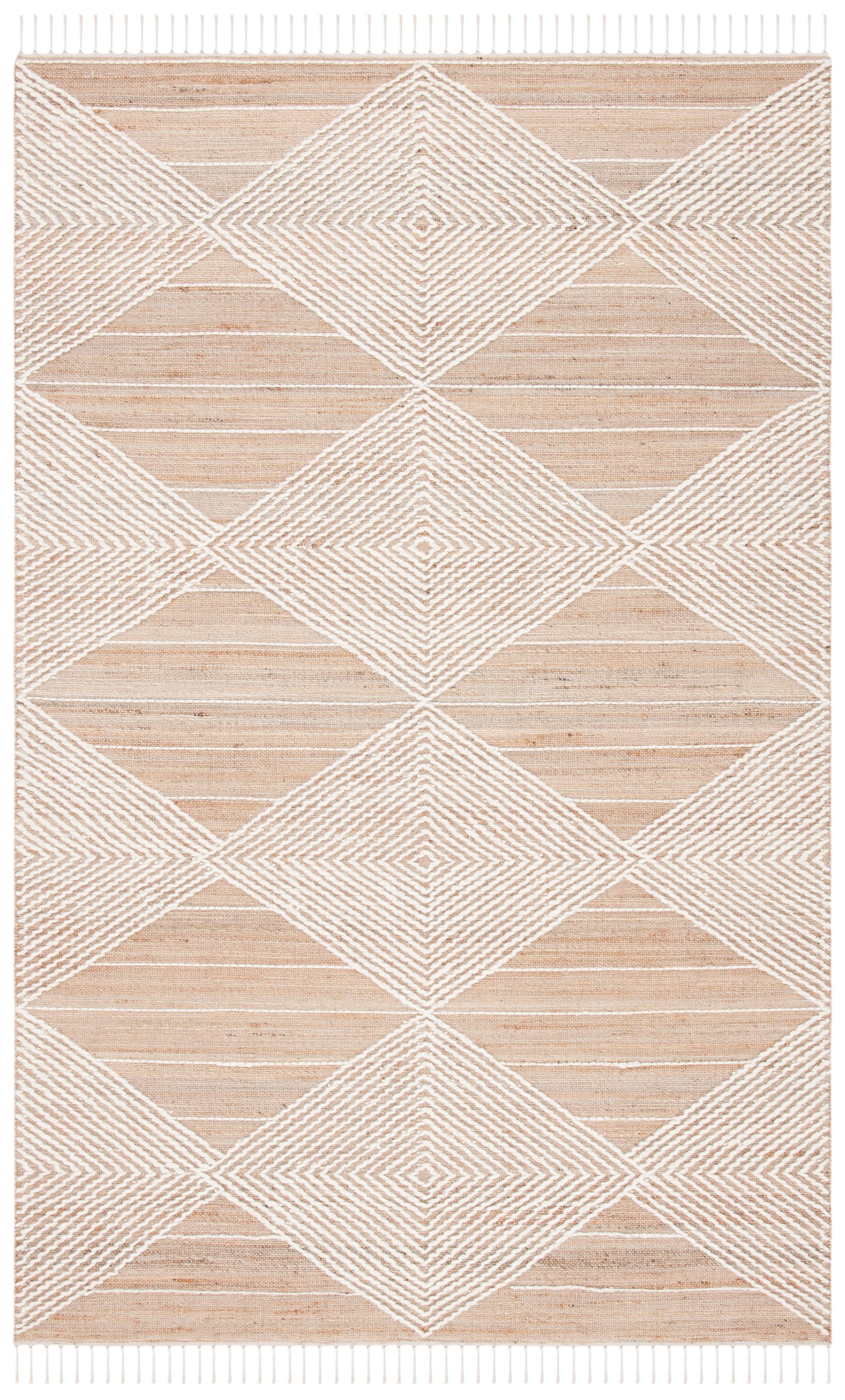 Natural Beige and White Wool Kilim Handwoven Area Rug 8' x 10'