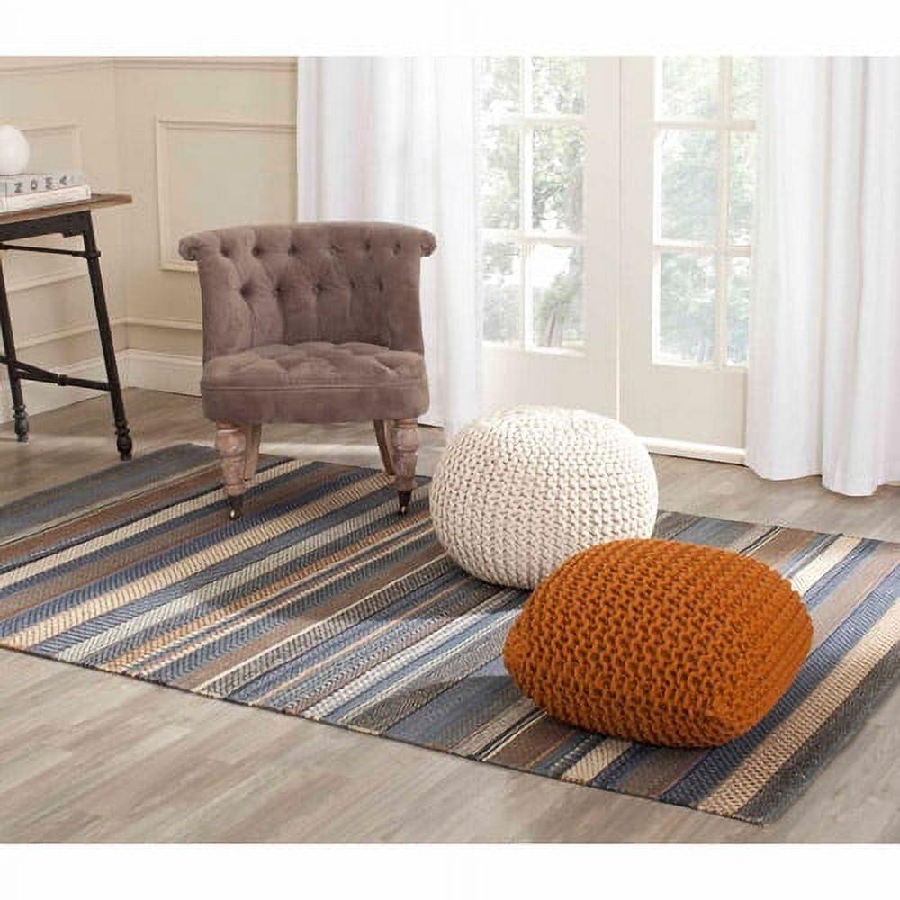 Handmade Blue and Beige Wool Flat Weave Rug, 4' x 6'