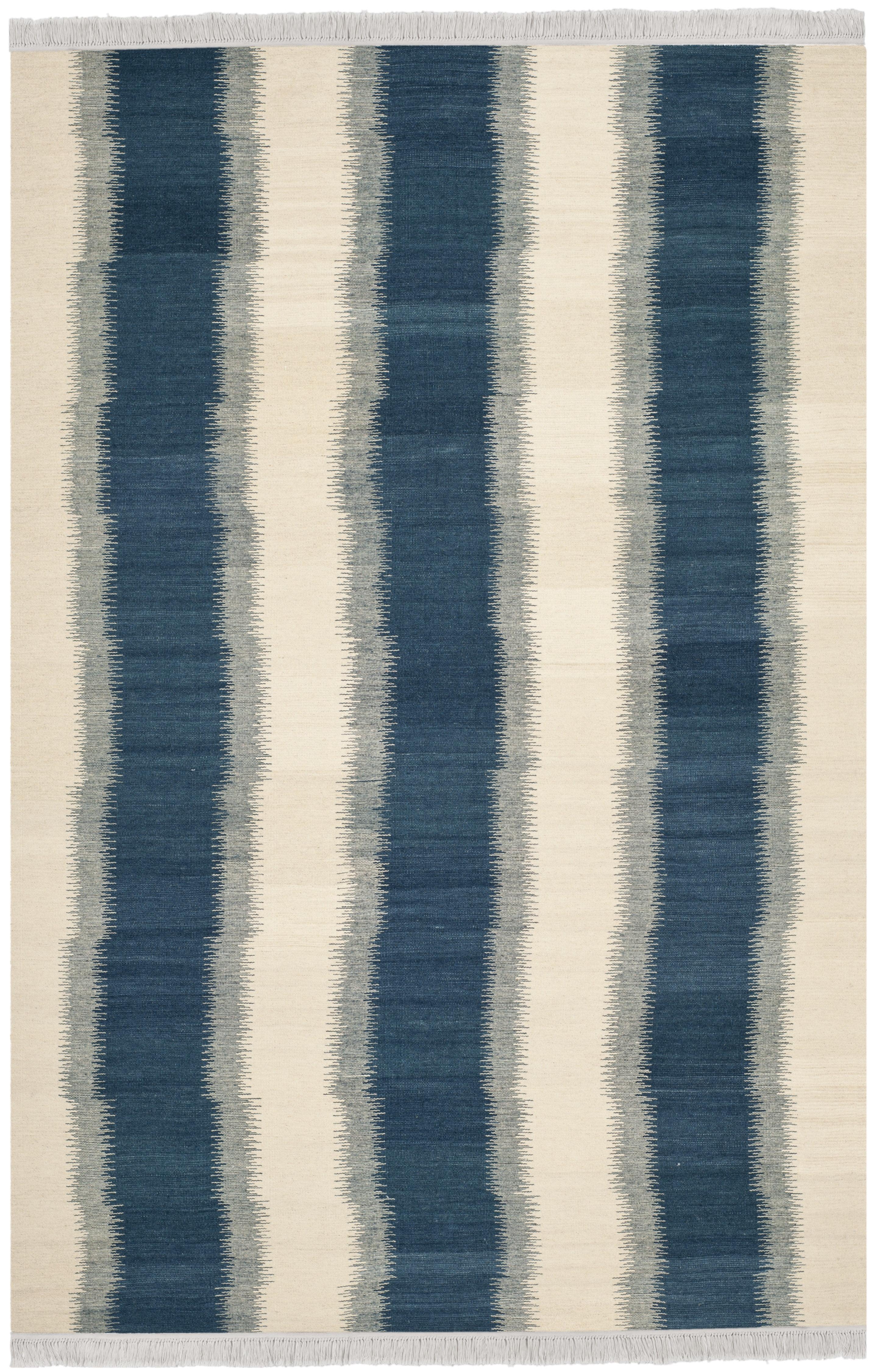 SAFAVIEH Kilim Colten Solid Striped Wool Area Rug, Blue/Ivory, 3' x 5'